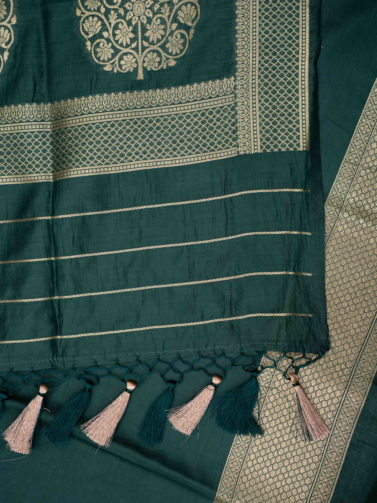 Green Chanderi silk neck design suit set