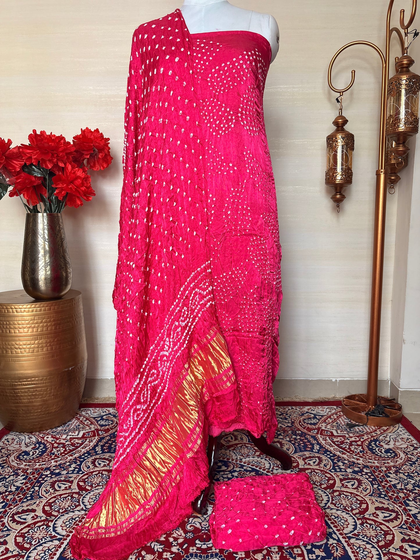 Pink bandhani suit set ( 3 piece )