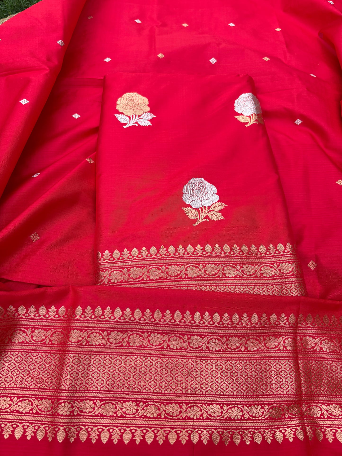 Red katan by katan silk 3 piece suit set