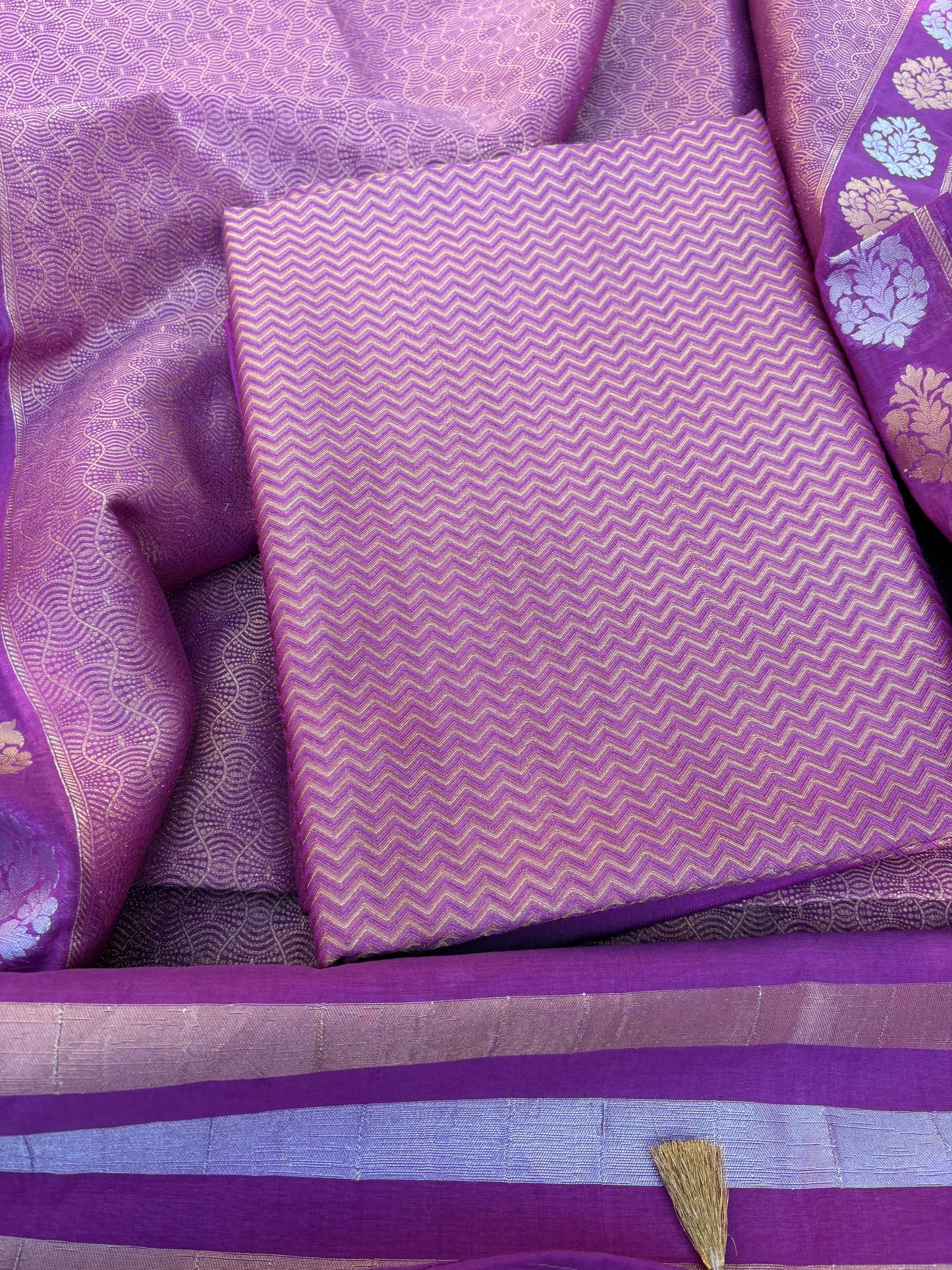 Magenta brocade Chanderi cotton 3 piece suit set
