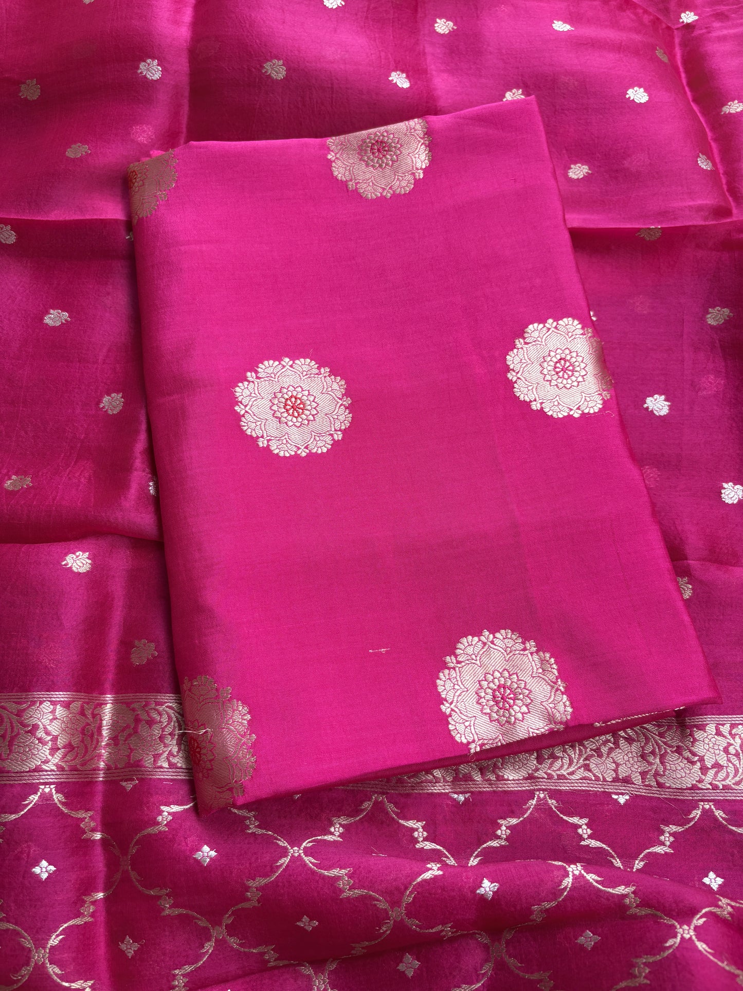 Pink Chiniya kora kadhwa suit set