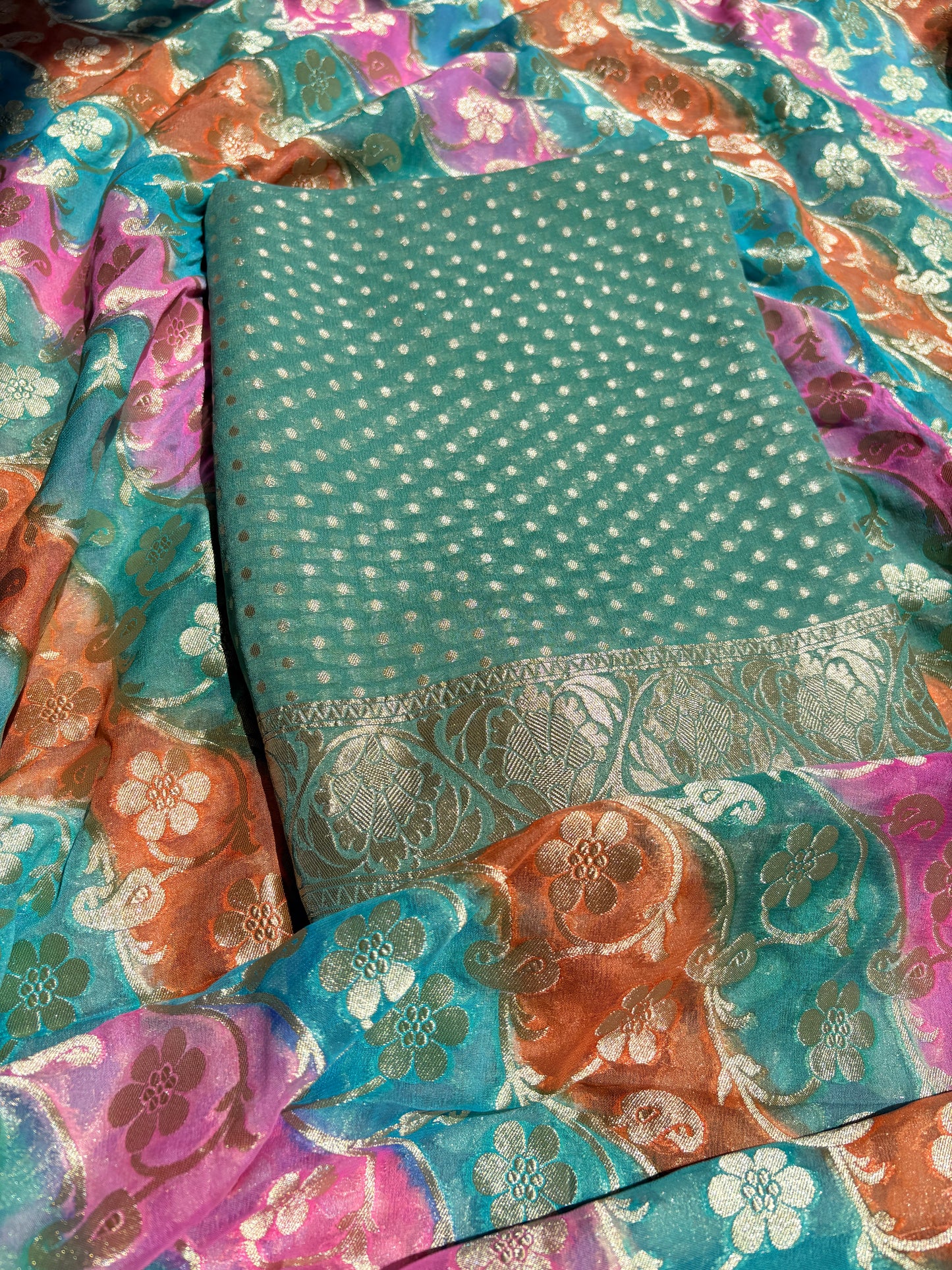 Green Khaddi georgette suit set