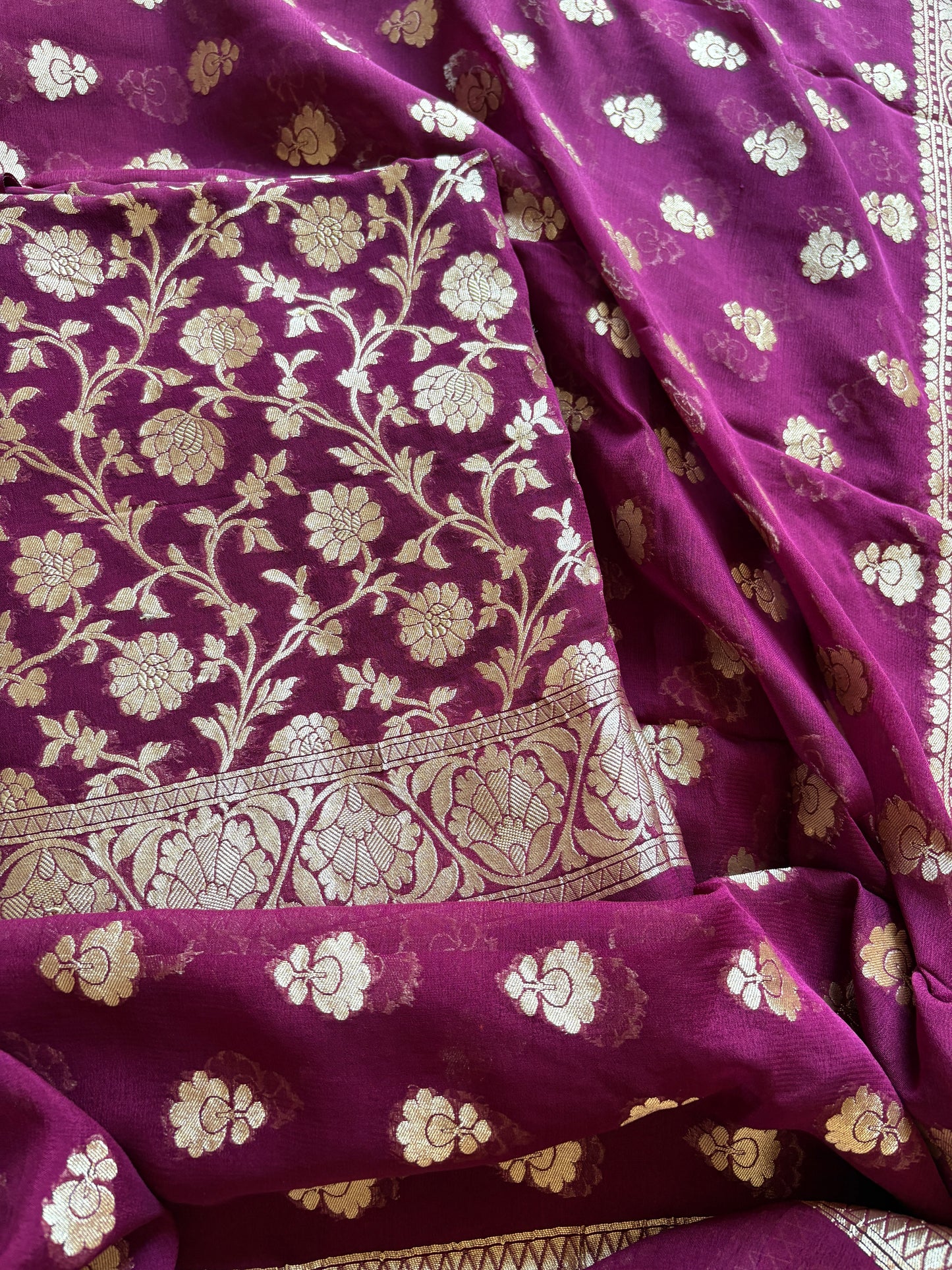 Magenta Khaddi georgette suit set