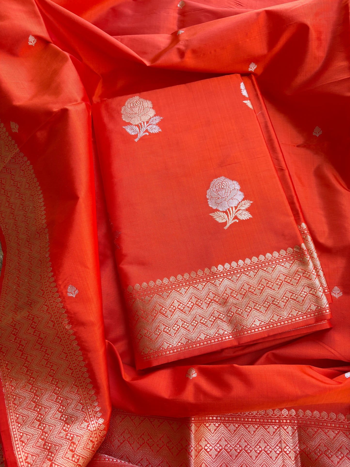Orange Katan by katan kadhwa silk Suit set