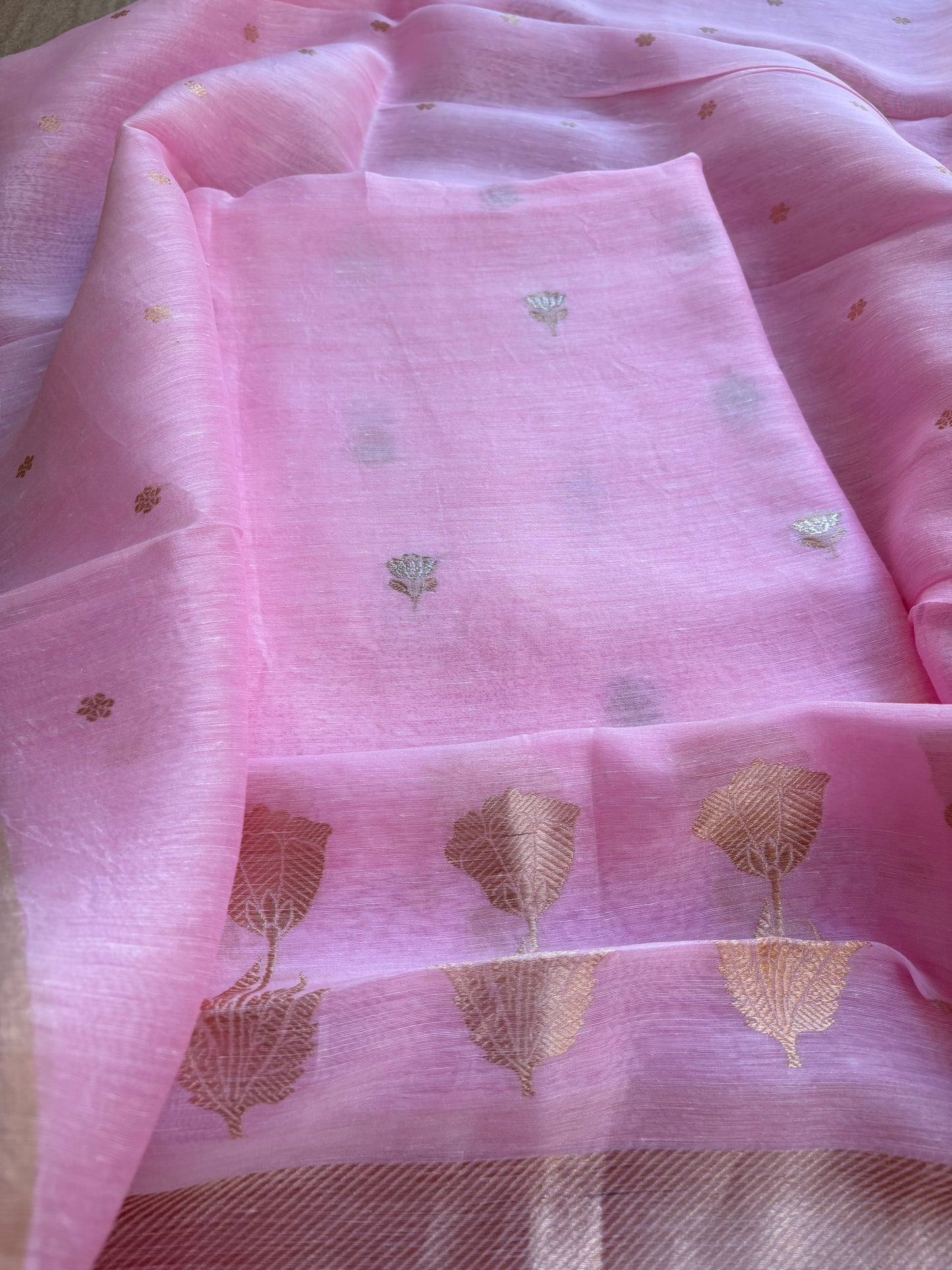 Pink linen silk kadhwa suit set