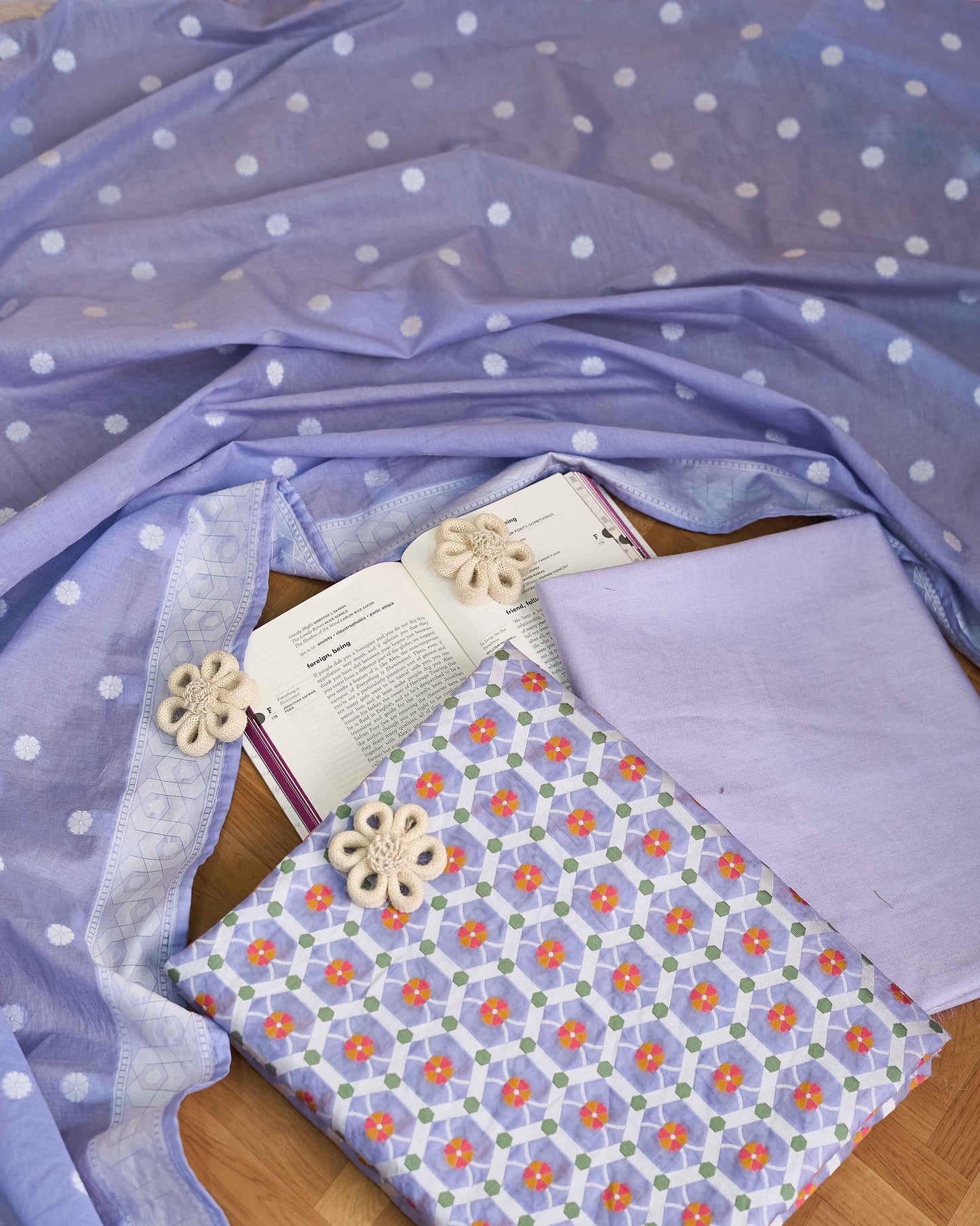 Blue full weaving cotton 3 piece suit
