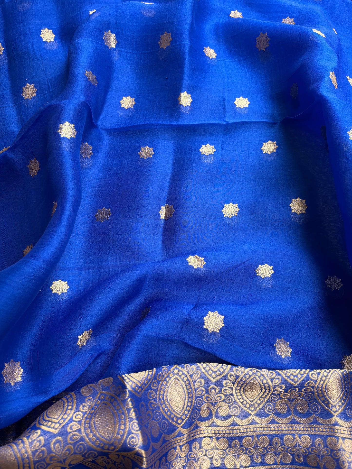 Blue mango silk kadhwa suit set