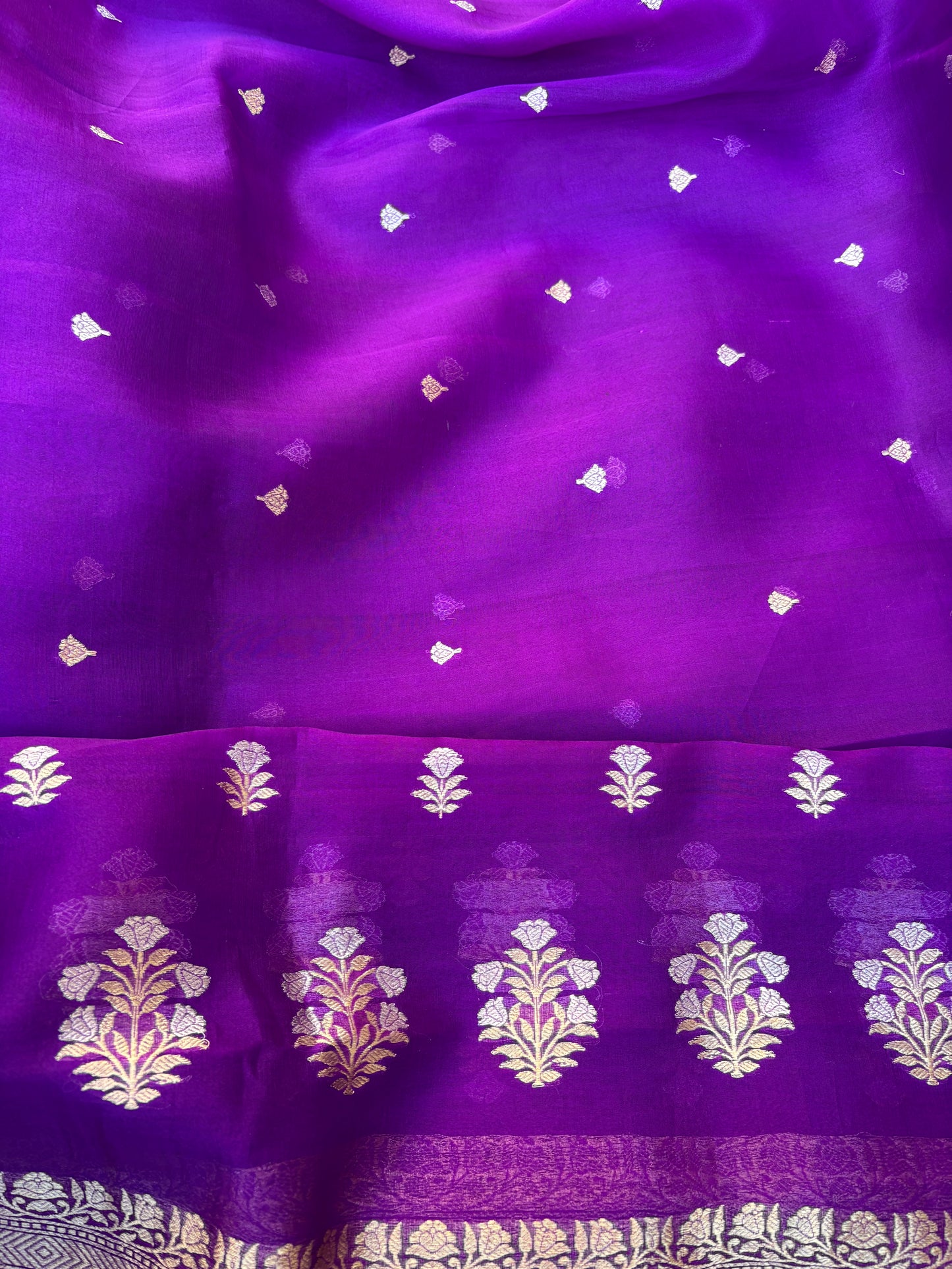 Purple meenadar Chiniya silk kurta, kora silk dupatta, plain bottom