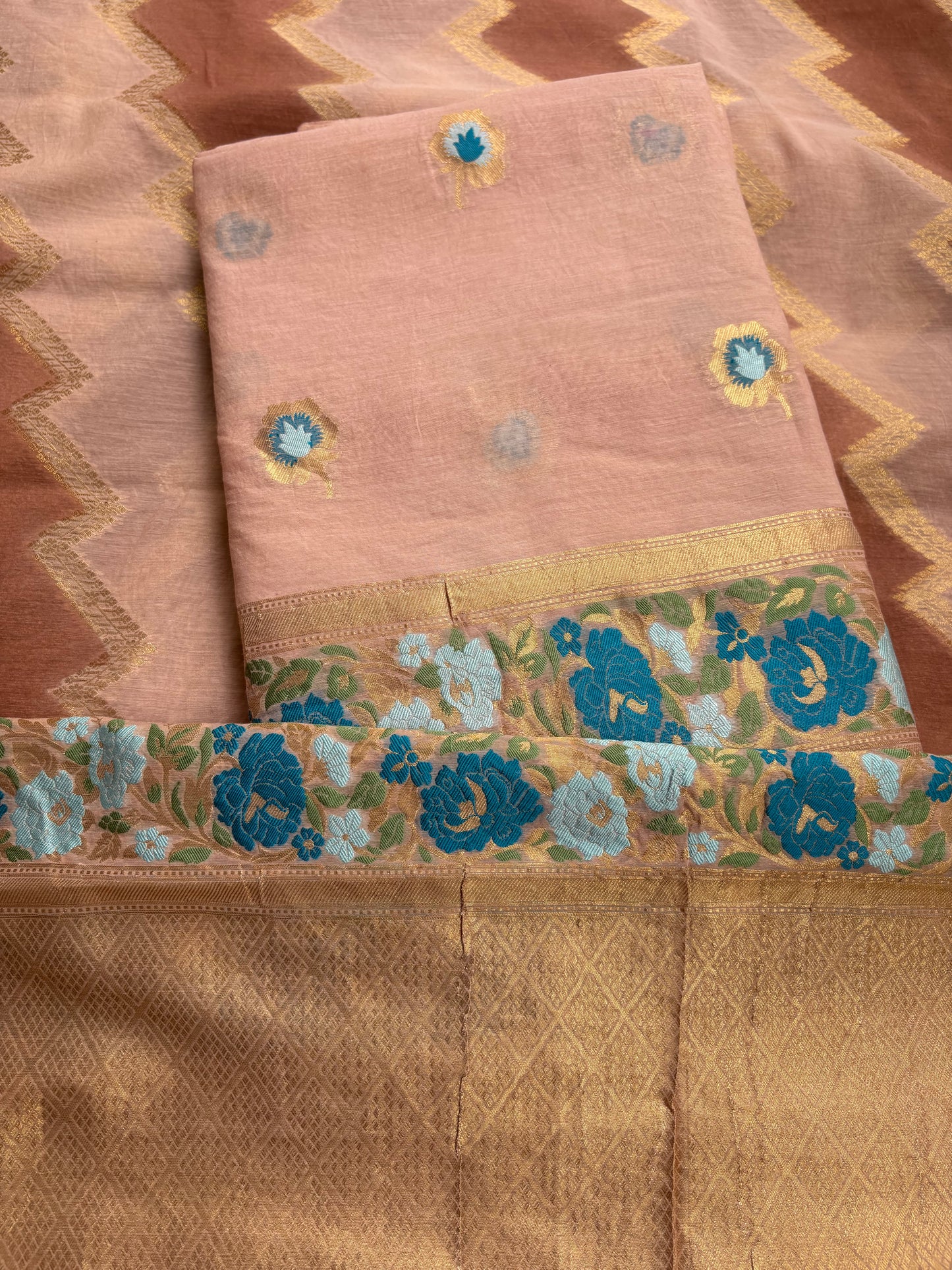 Peach Chanderi cotton 3 piece suit set