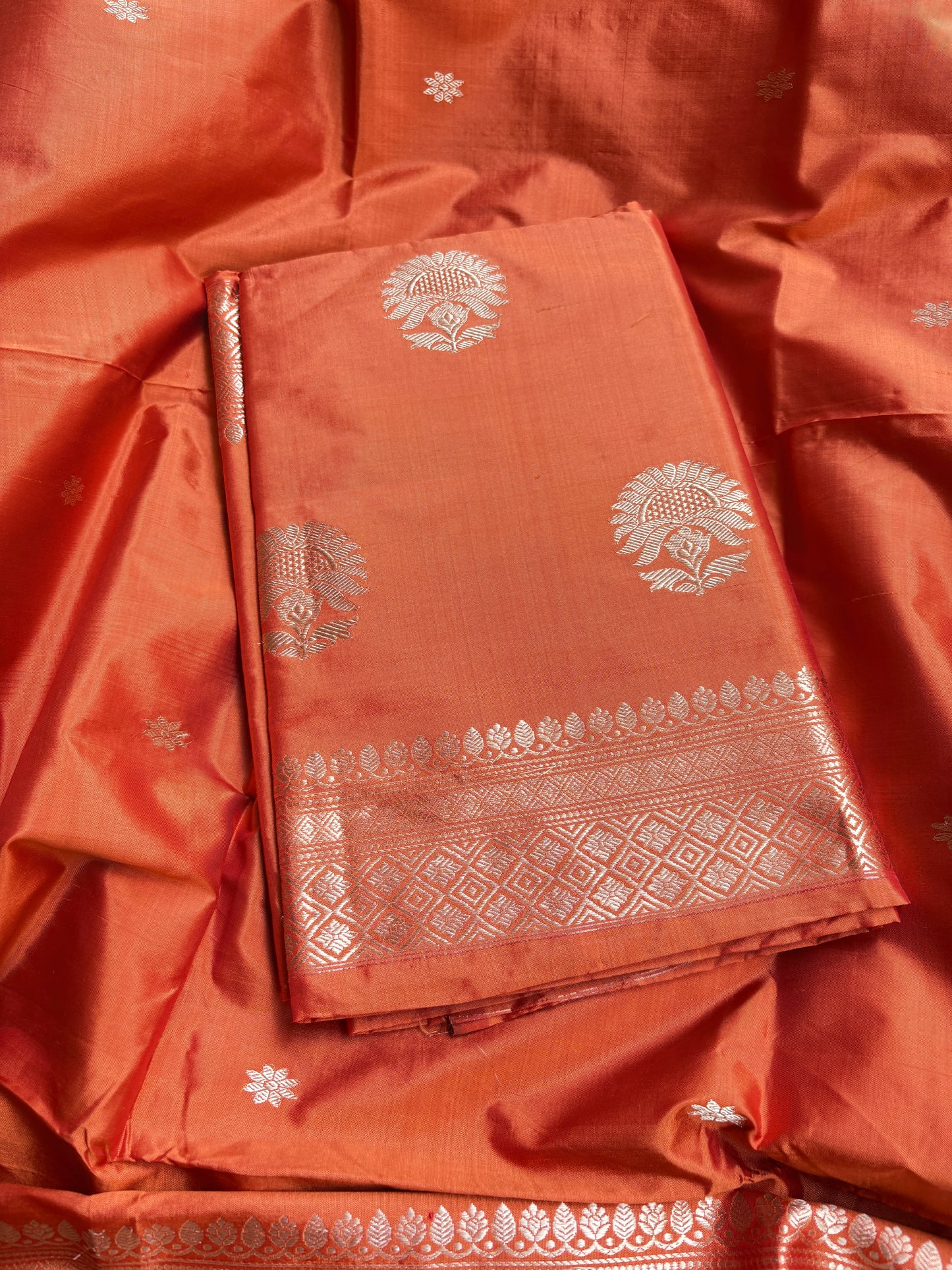 Orange katan by katan silk kadhwa suit set