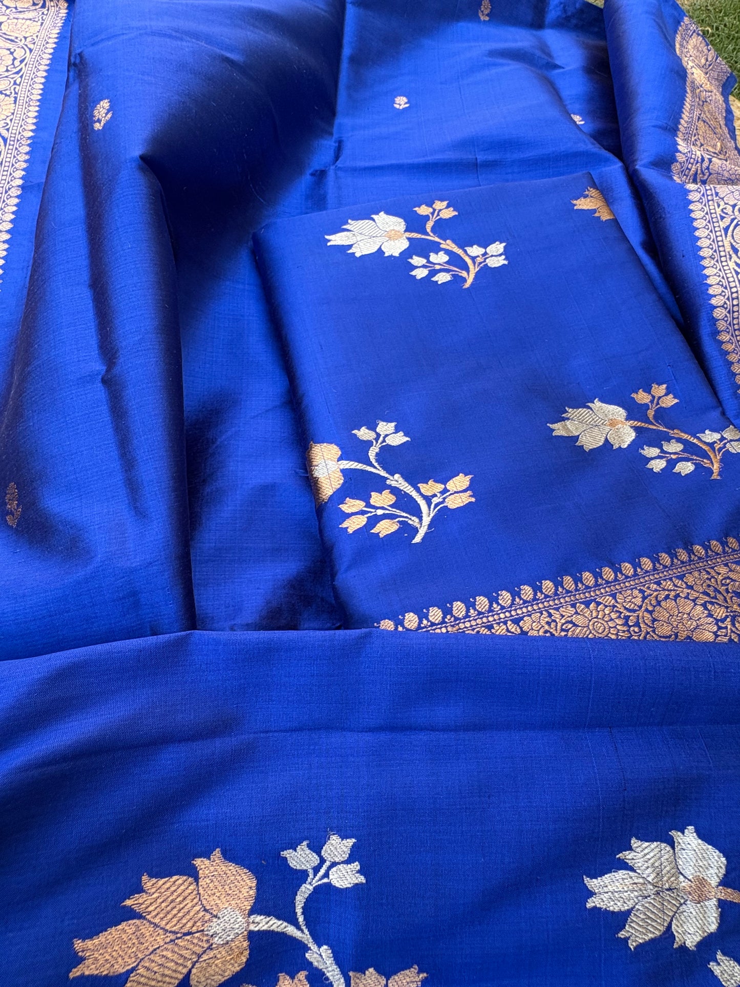 Blue katan by katan silk 3 piece kadhwa suit set