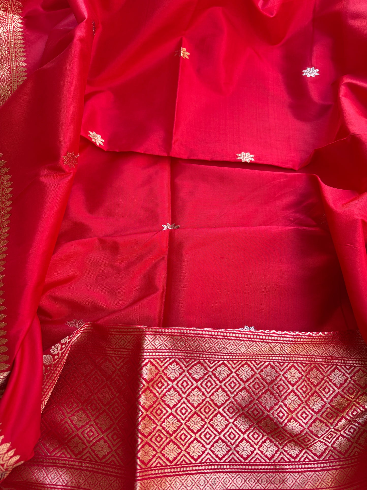 Red katan by katan kadhwa silk suit set