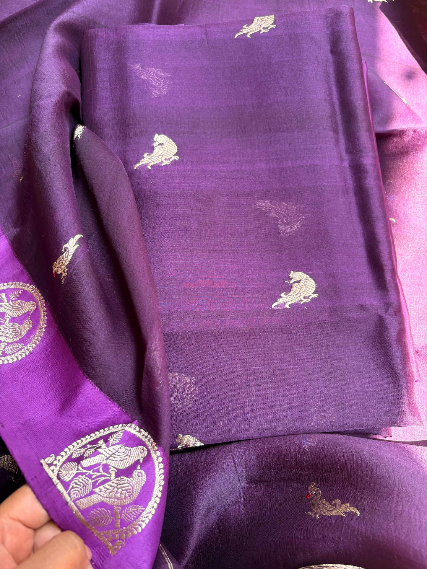 Purple kora kadhwa silk 3 piece suit set