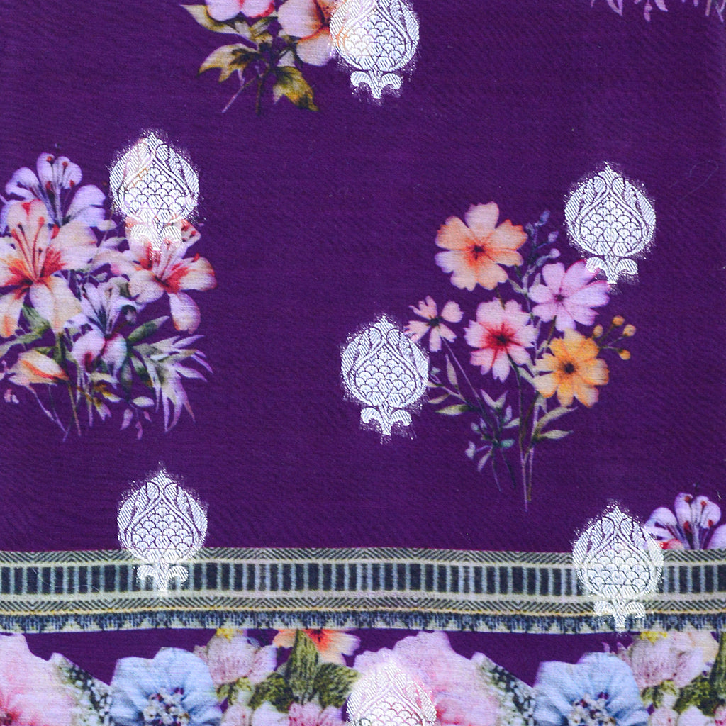Purple Chanderi silk printed suit set