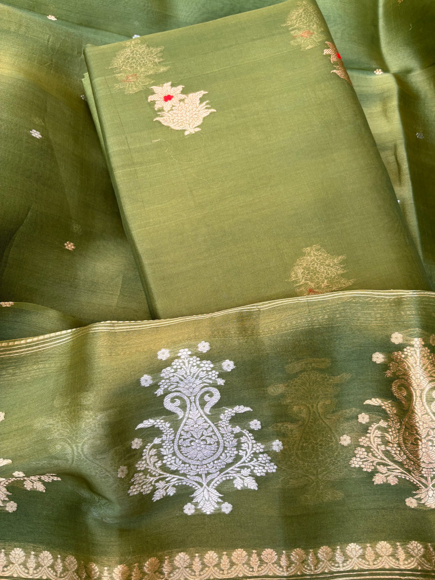 Light green kora silk kadhwa 3 piece suit set
