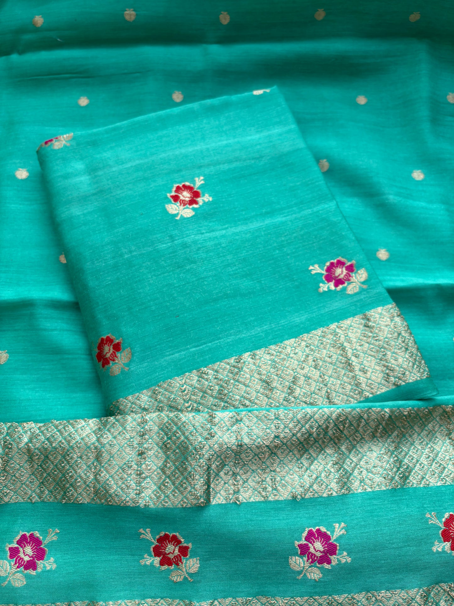 Pure kadhwa moonga silk 3 piece suit set