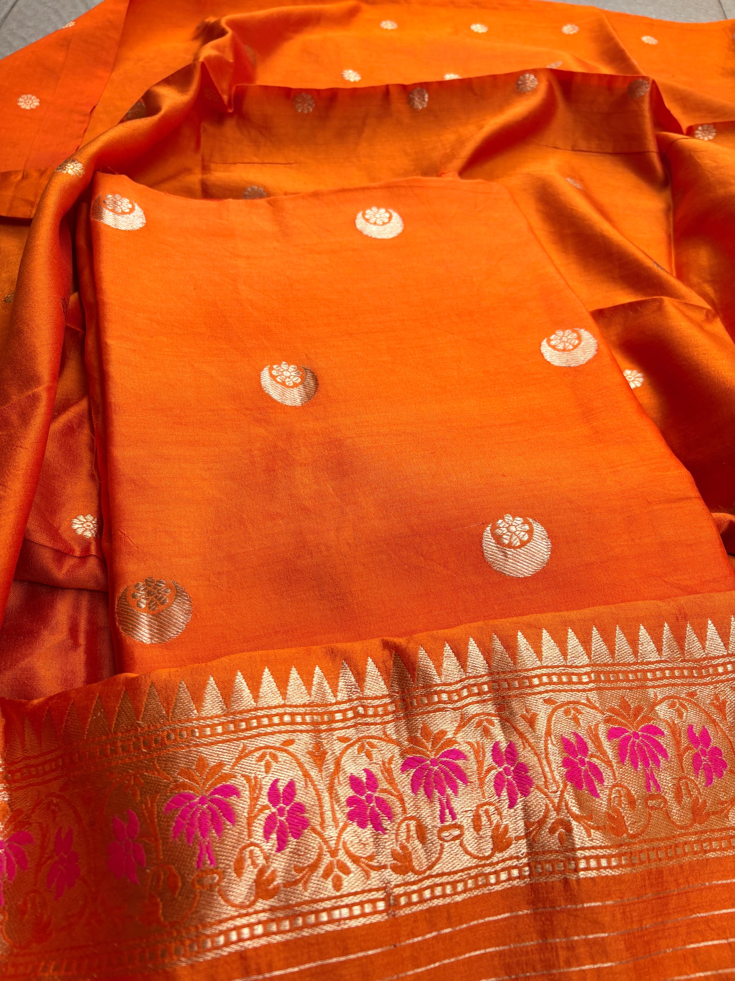 Orange raw artisan kadhwa 3 piece suit set