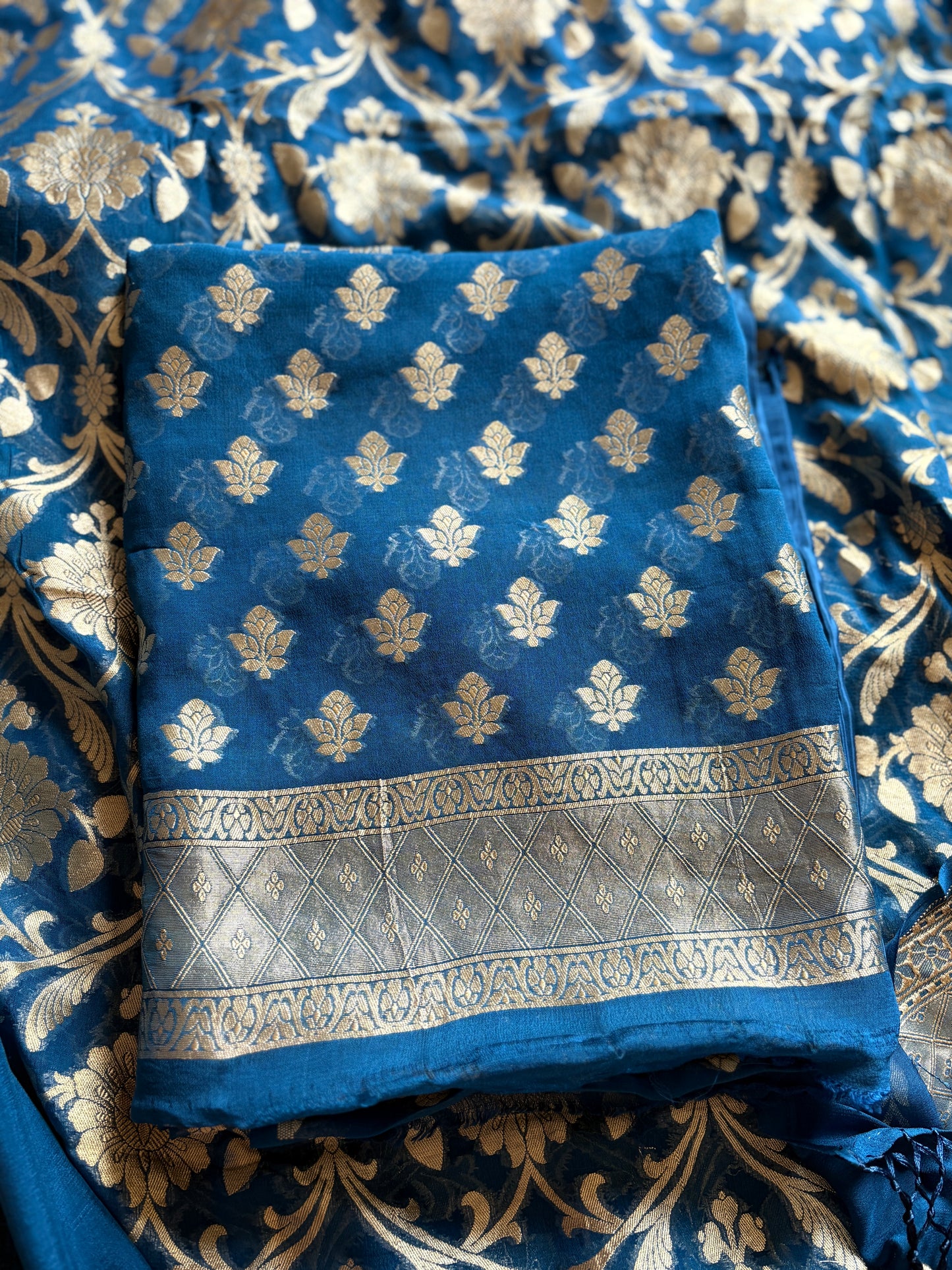 Blue Khaddi georgette 3 pieces suit set