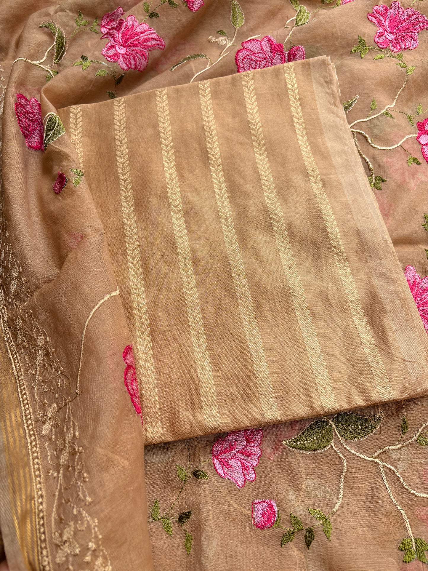 Beige premium Banarasi suit set