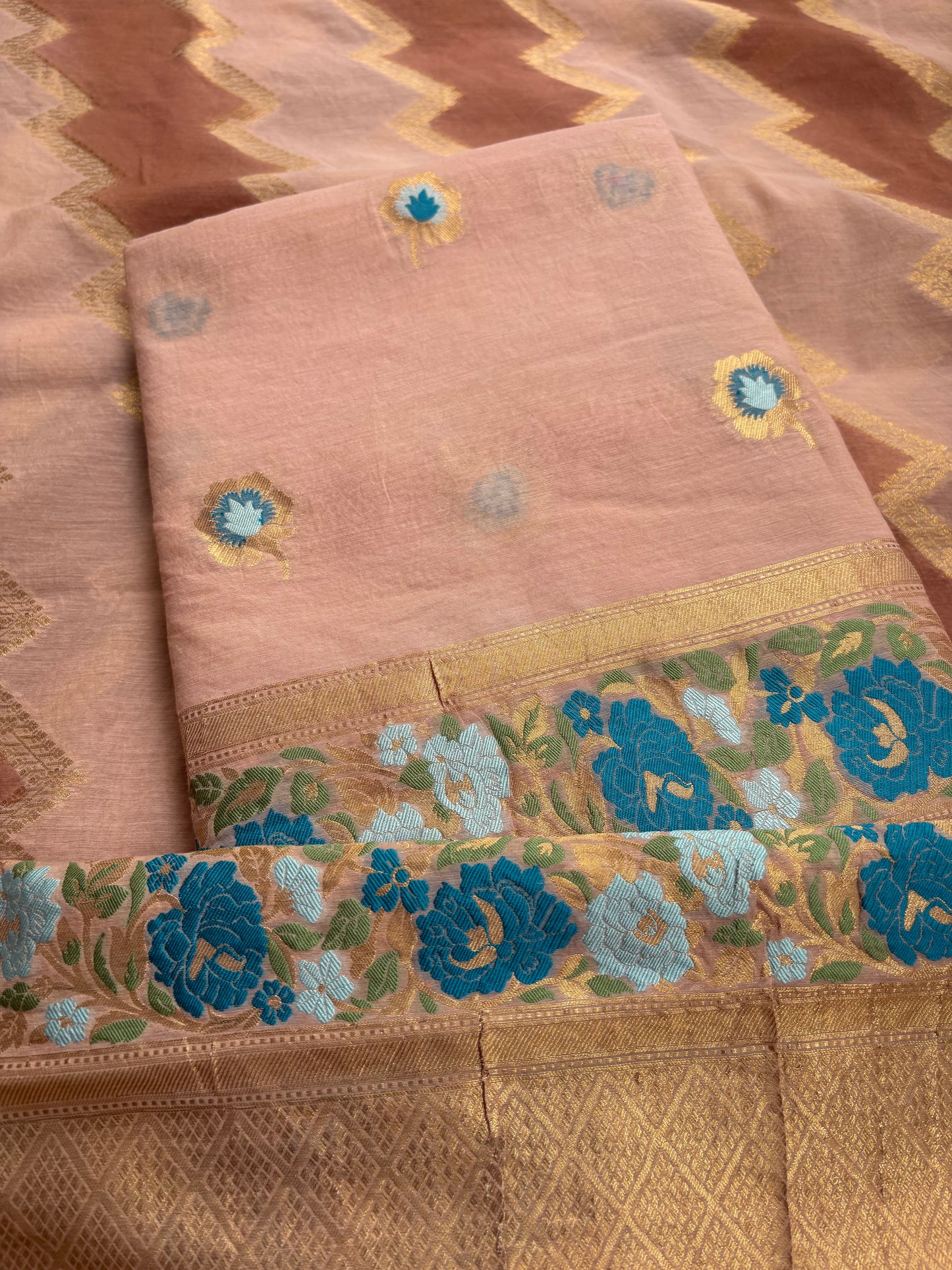 Peach Chanderi cotton 3 piece suit set