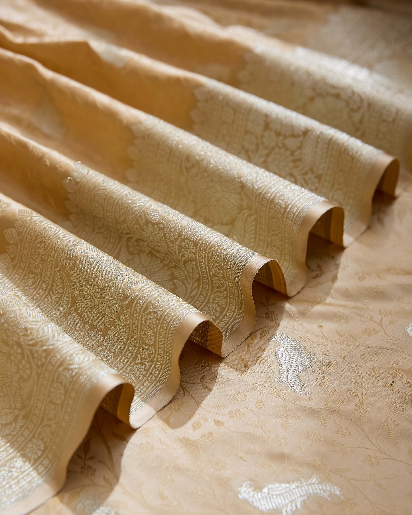 Beige Golden Mashru Silk Saree