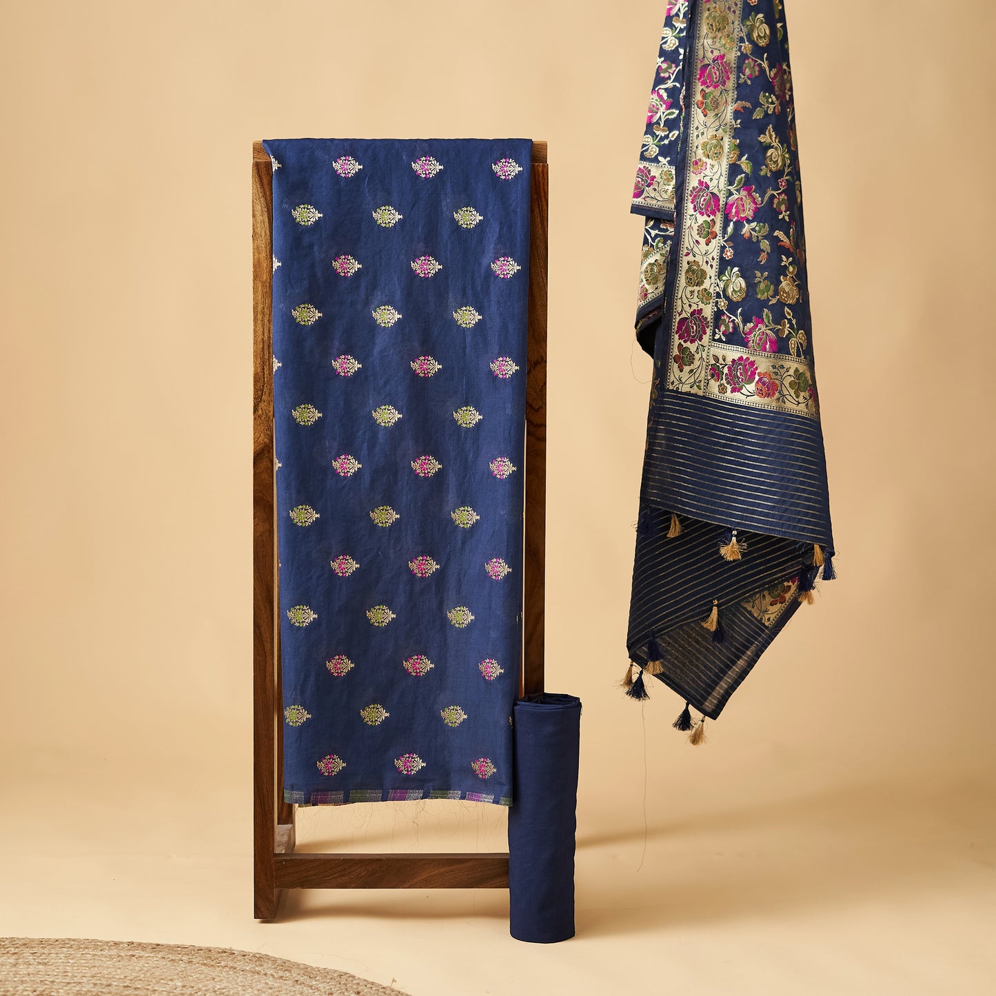 Blue Chanderi cotton 3 piece suit