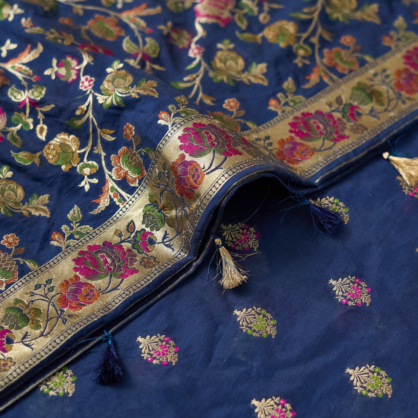 Blue Chanderi cotton 3 piece suit