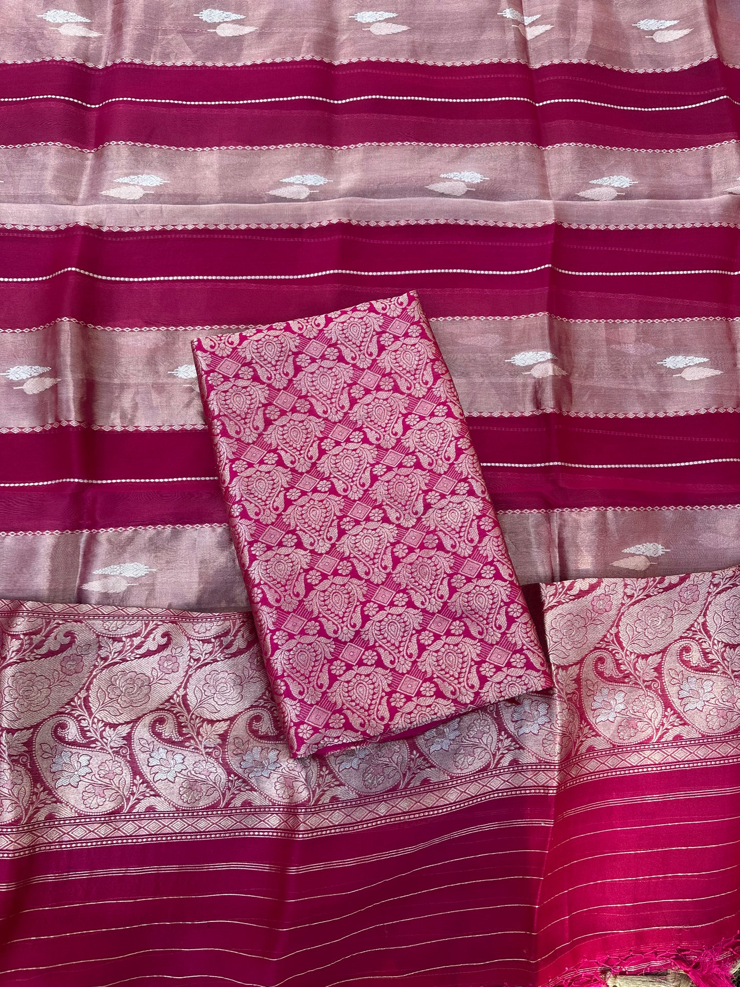 Rani raw mango silk brocade silk kurta, kora tissue dupatta, plain bottom