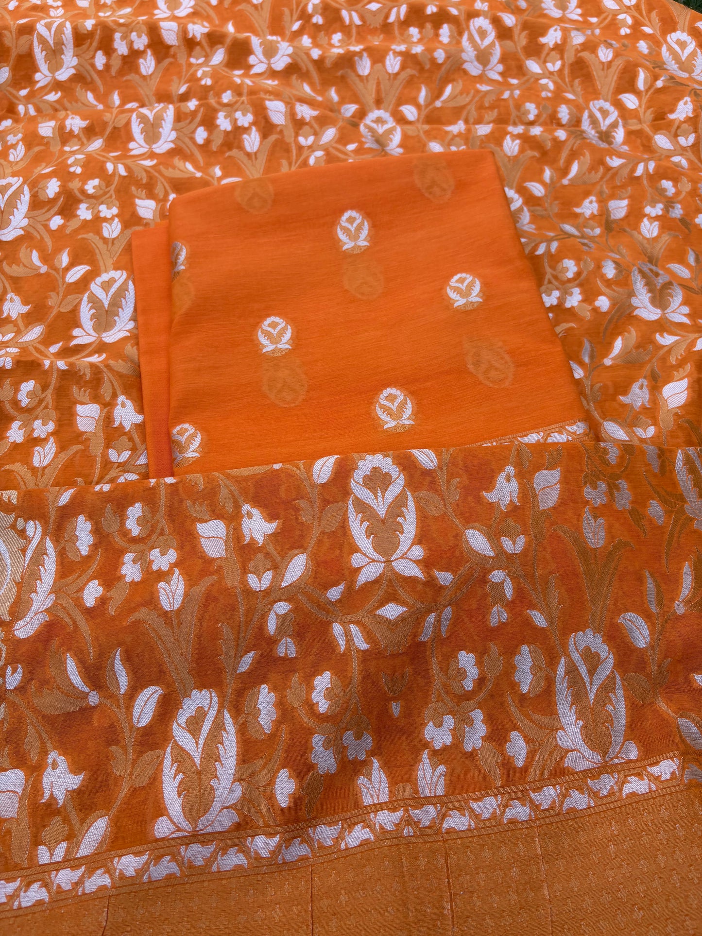 Orange Chanderi cotton tilfi weaving 3 piece suit set
