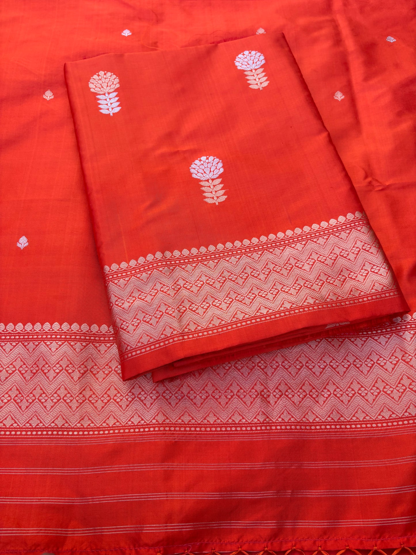 Orange katan by katan kadhwa silk 3 piece suit set