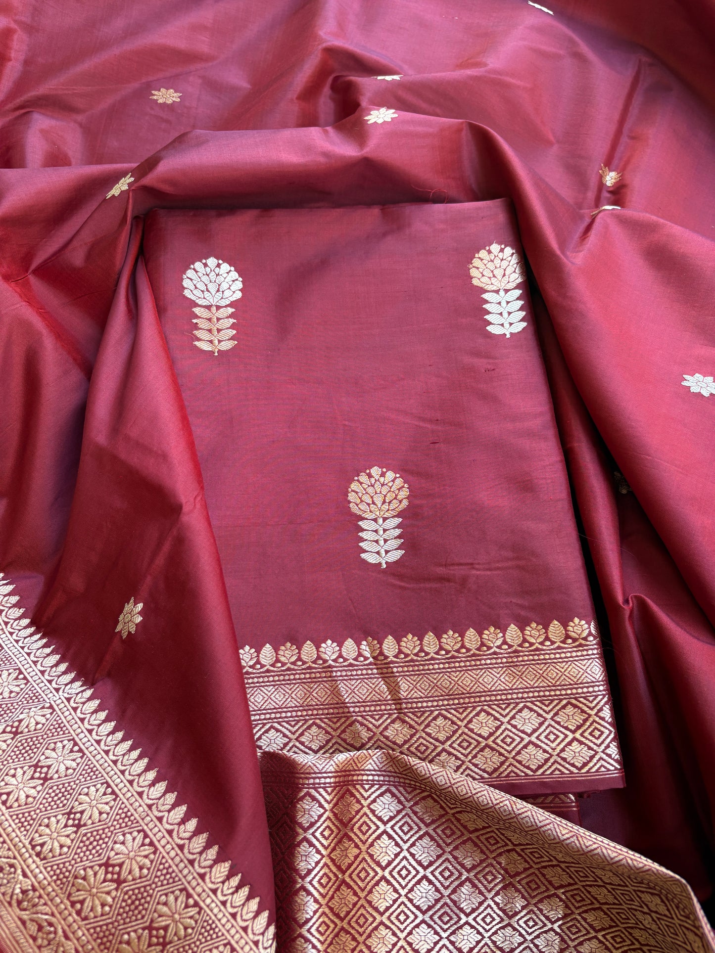 Maroon katan by katan kadhwa silk suit