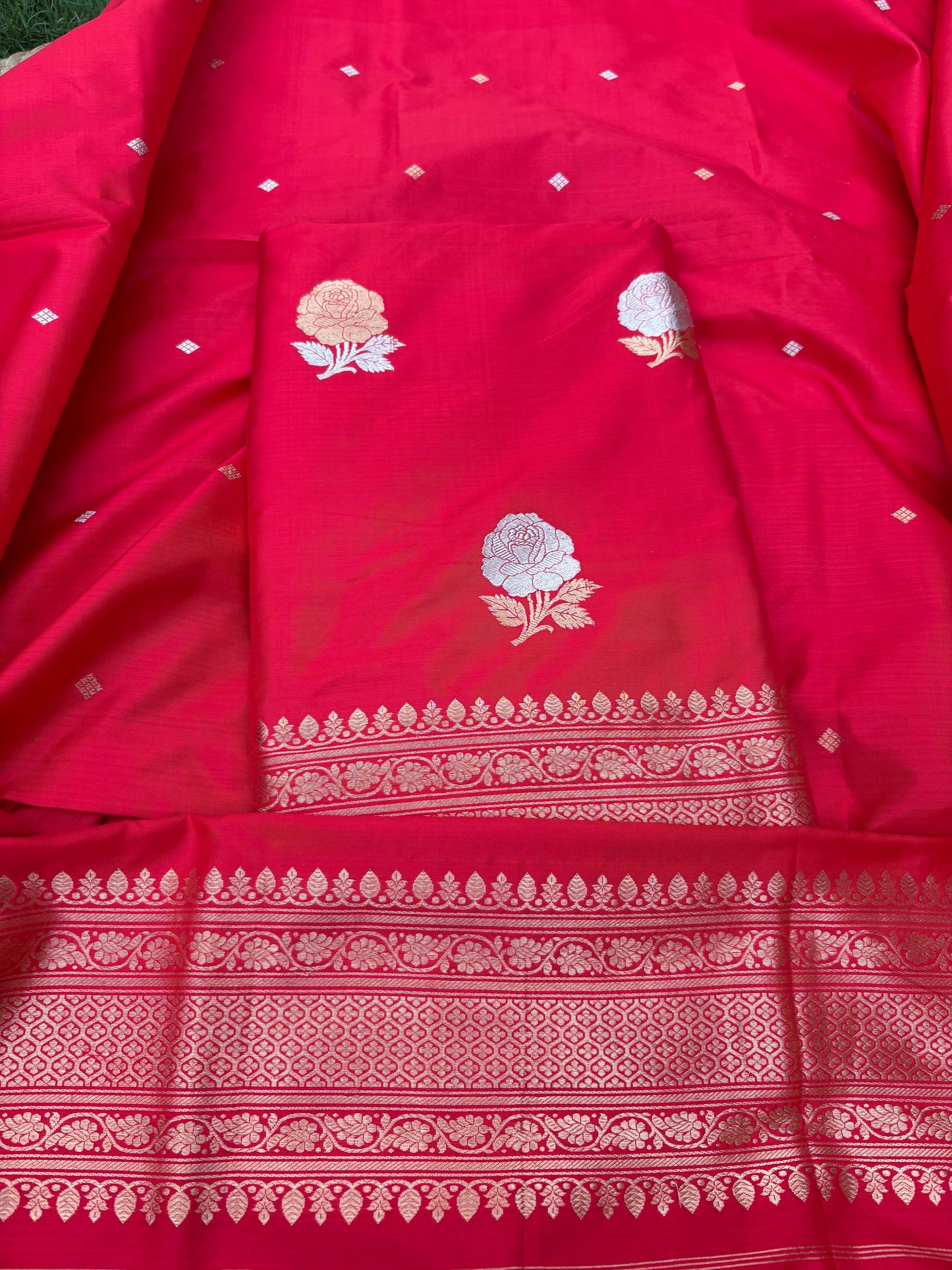 Red katan by katan silk 3 piece suit set
