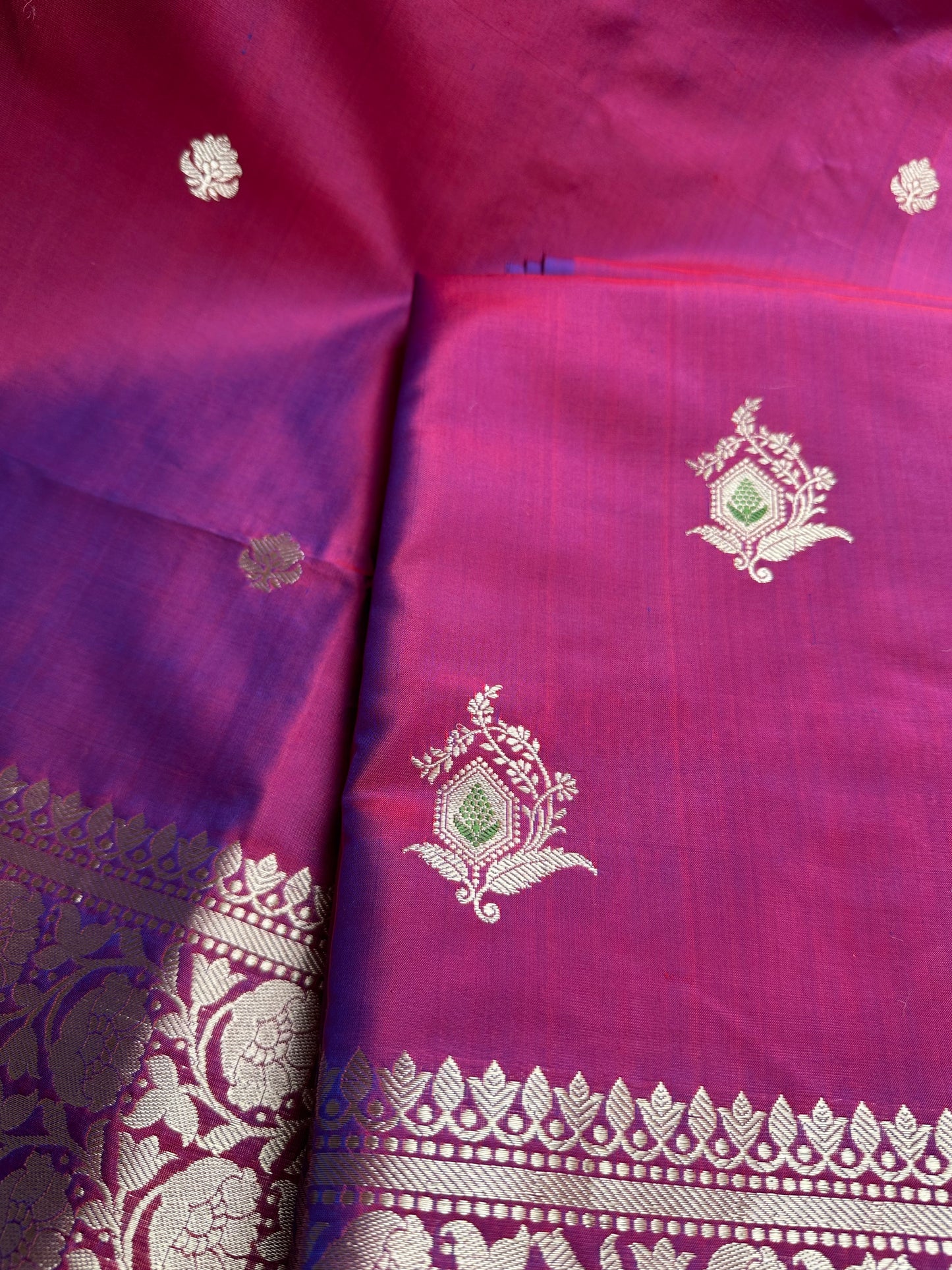 Magenta purple dhoop chau exclusive weaving katan by katan silk 3 piece set
