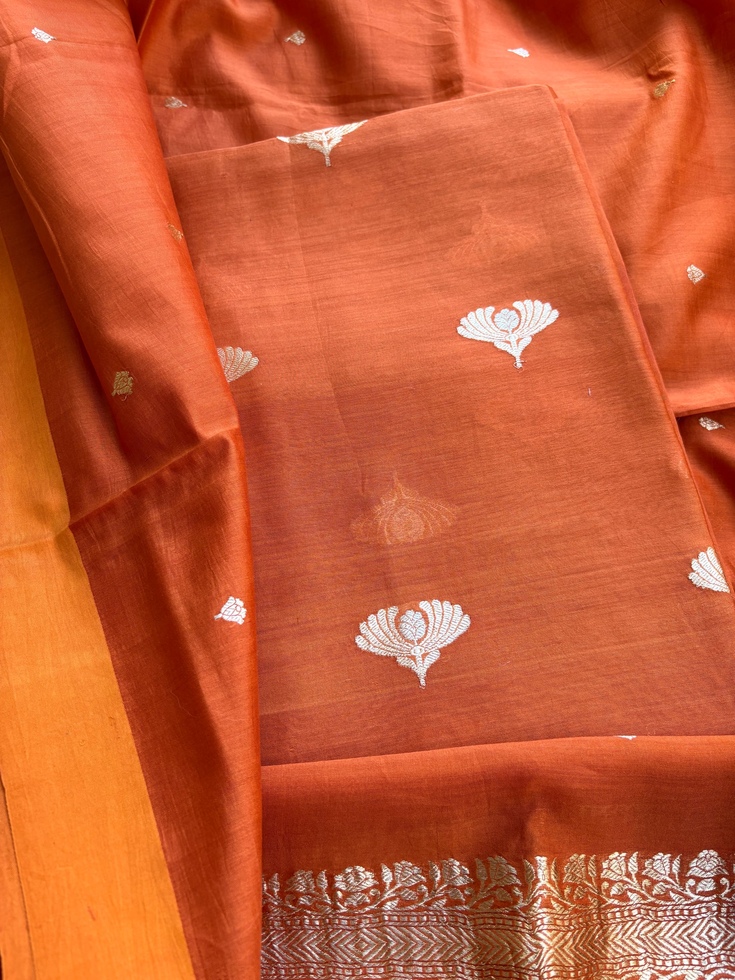 Orange handloom kadhwa suit set