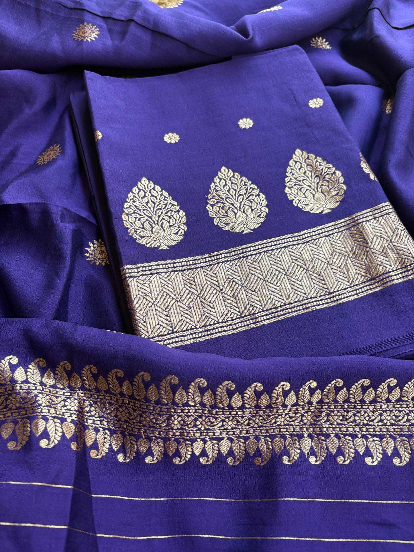 Purple Chiniya silk 3 piece suit set