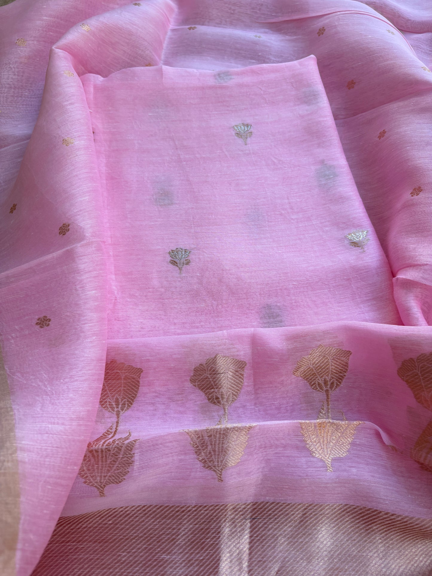 Pink linen silk kadhwa suit set