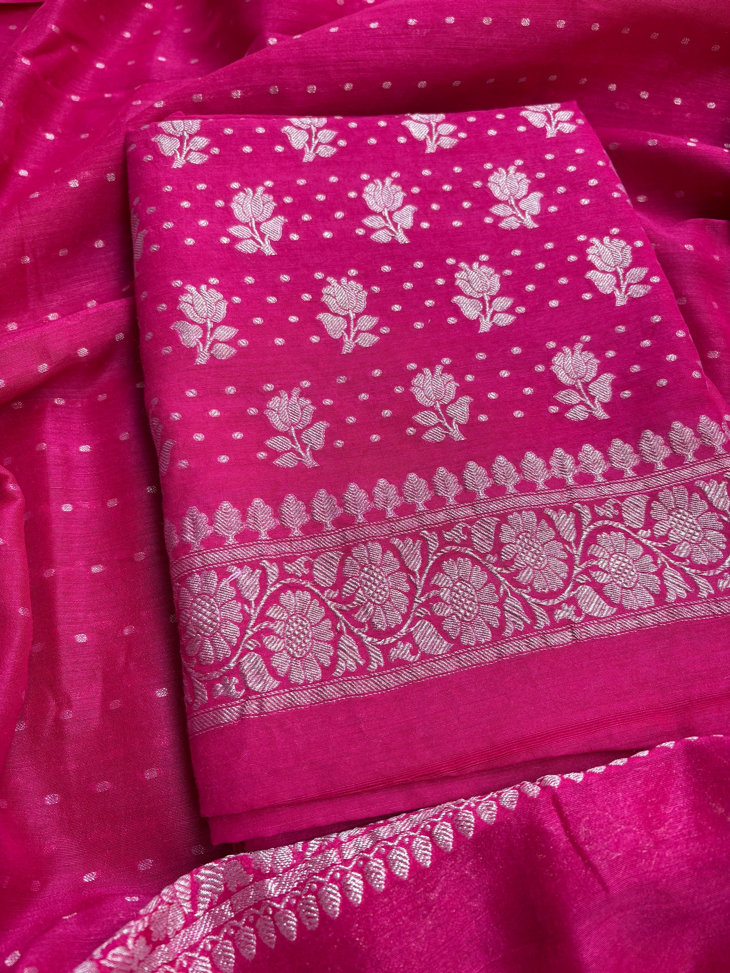 Rani pink moonga chiffon 3 piece suit set