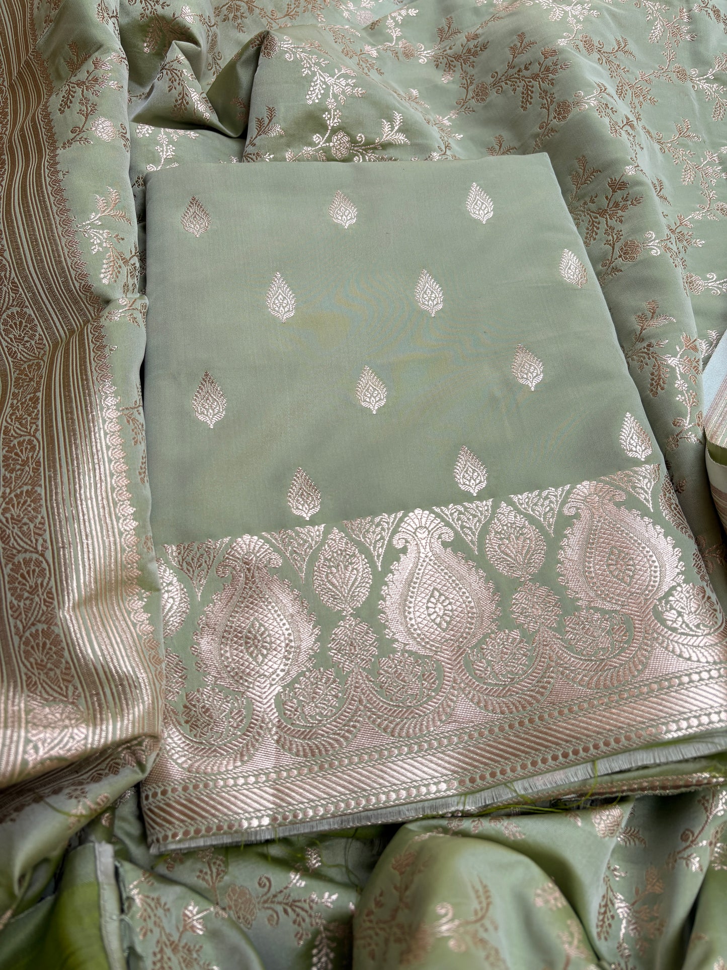 Green mashru silk suit set