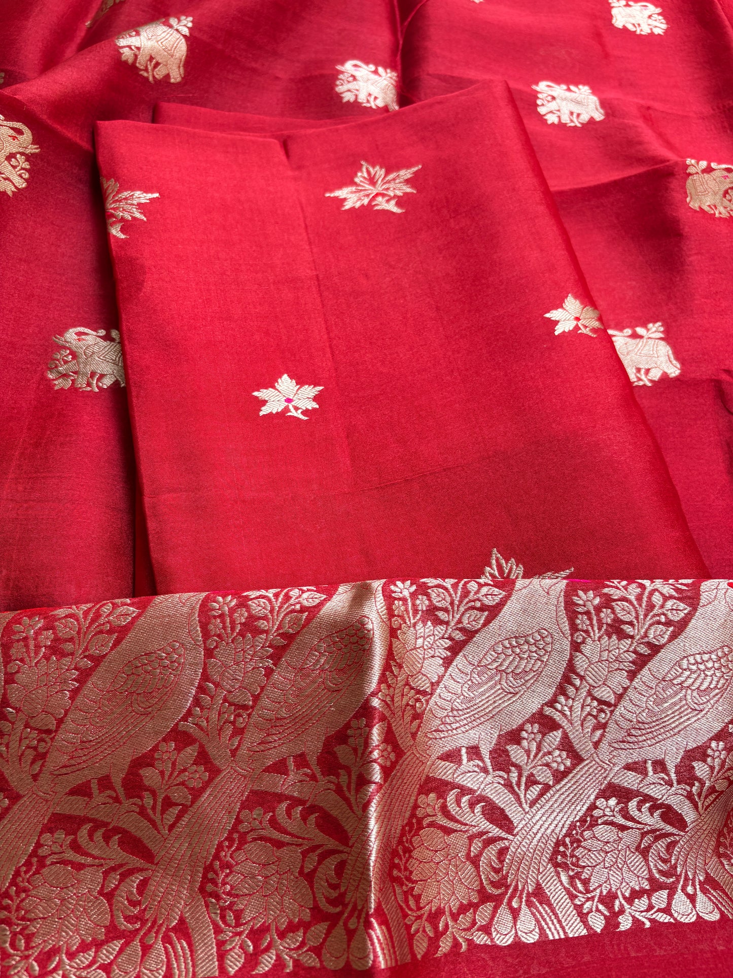 Red pure silk kadhwa suit set