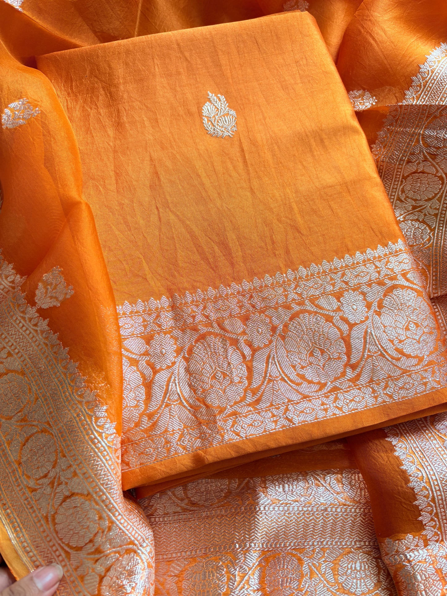 Orange Chiniya silver zari suit set