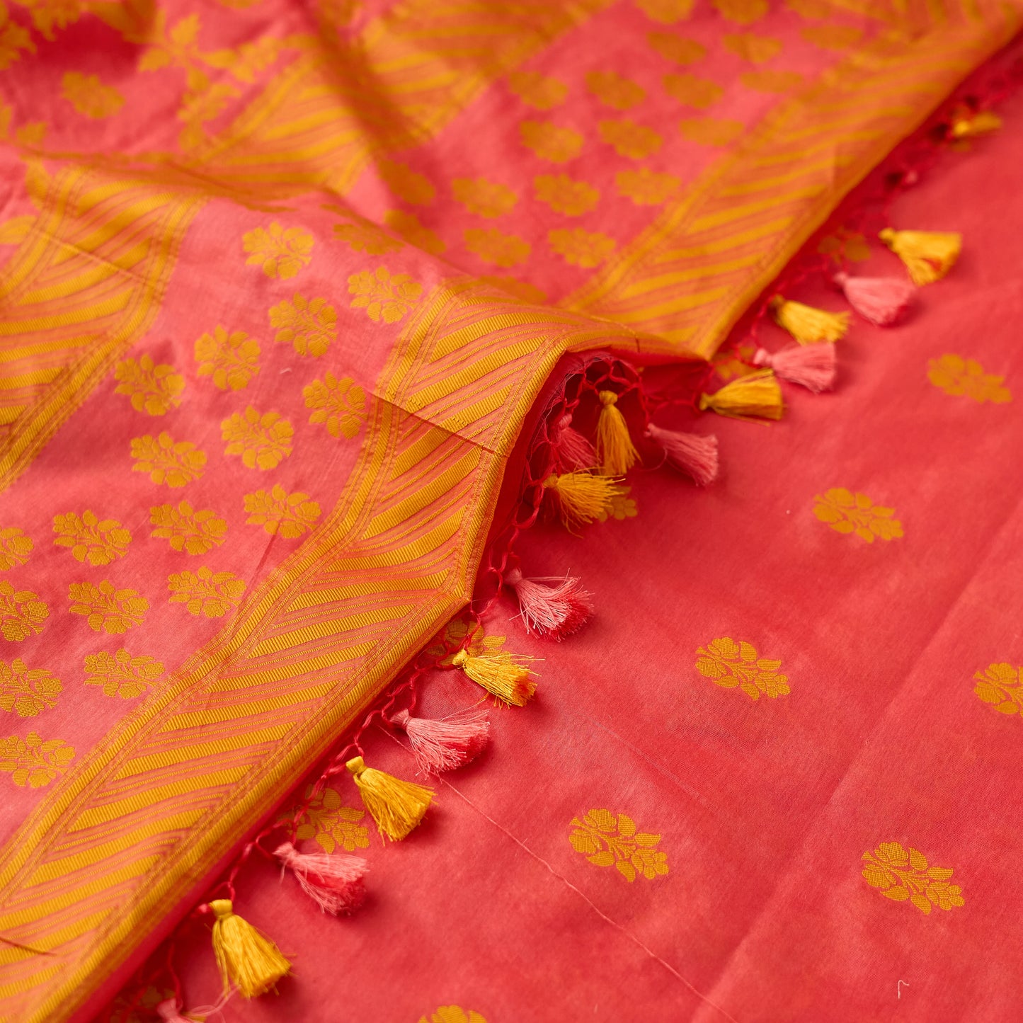 Orange mustard full weaving chanderi cotton suit set