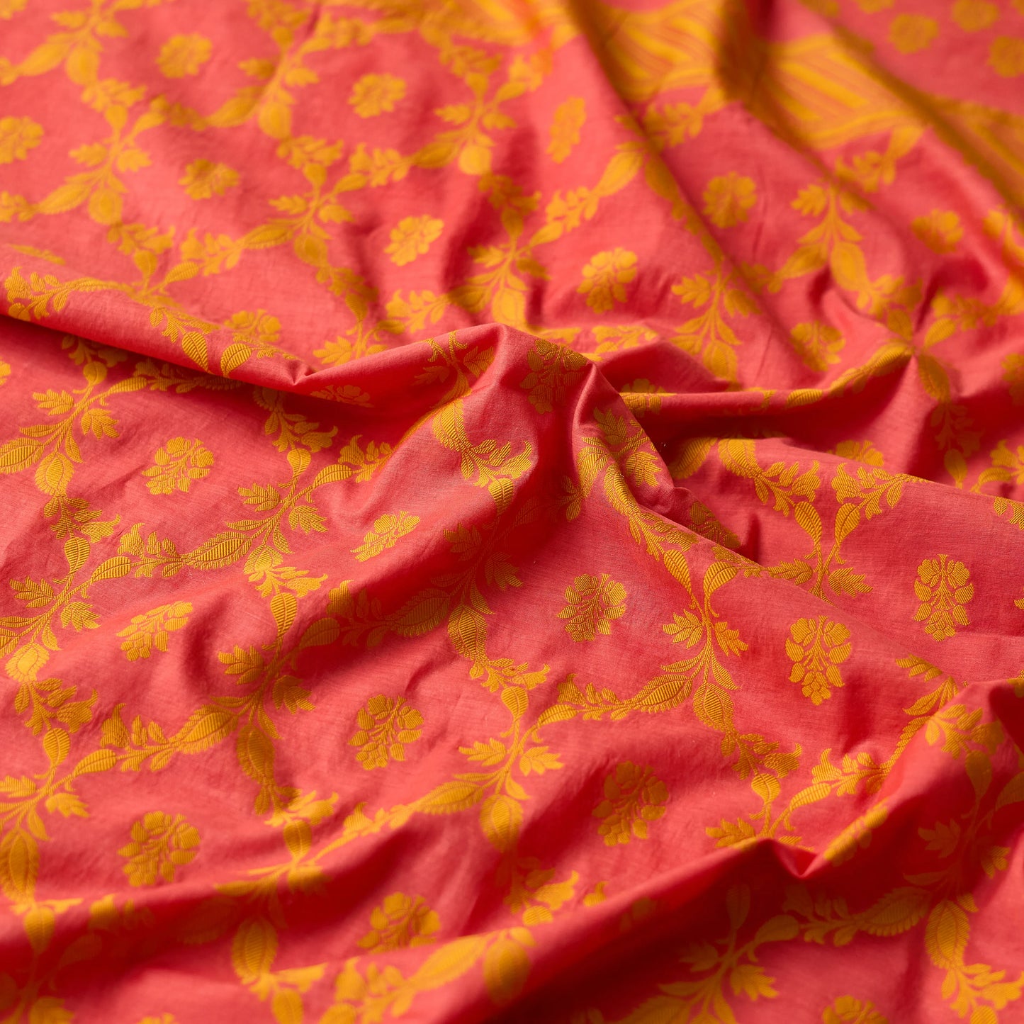 Orange mustard full weaving chanderi cotton suit set