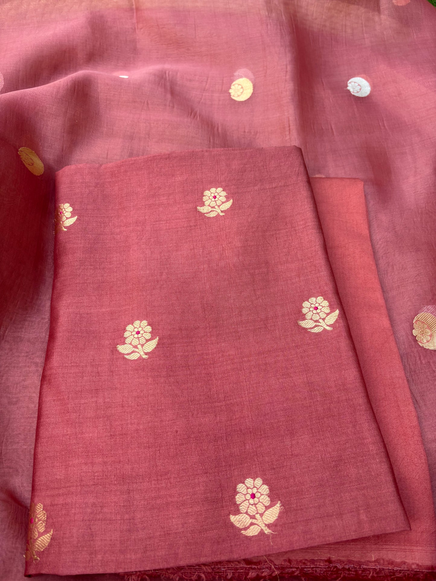 Rust kadhwa Chiniya silk , kora silk Dupatta, plain bottom