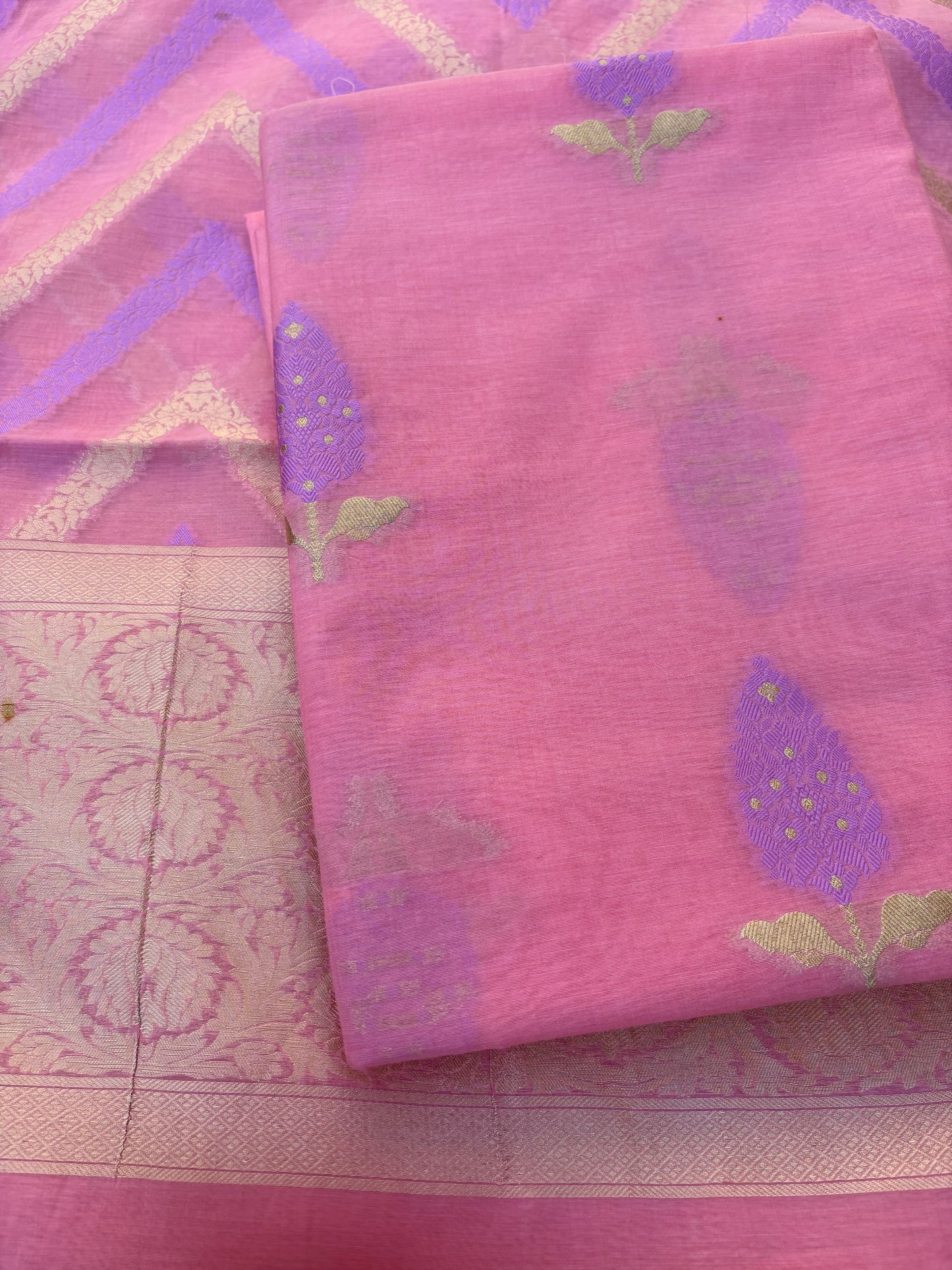 Pink Chanderi 3 piece suit set