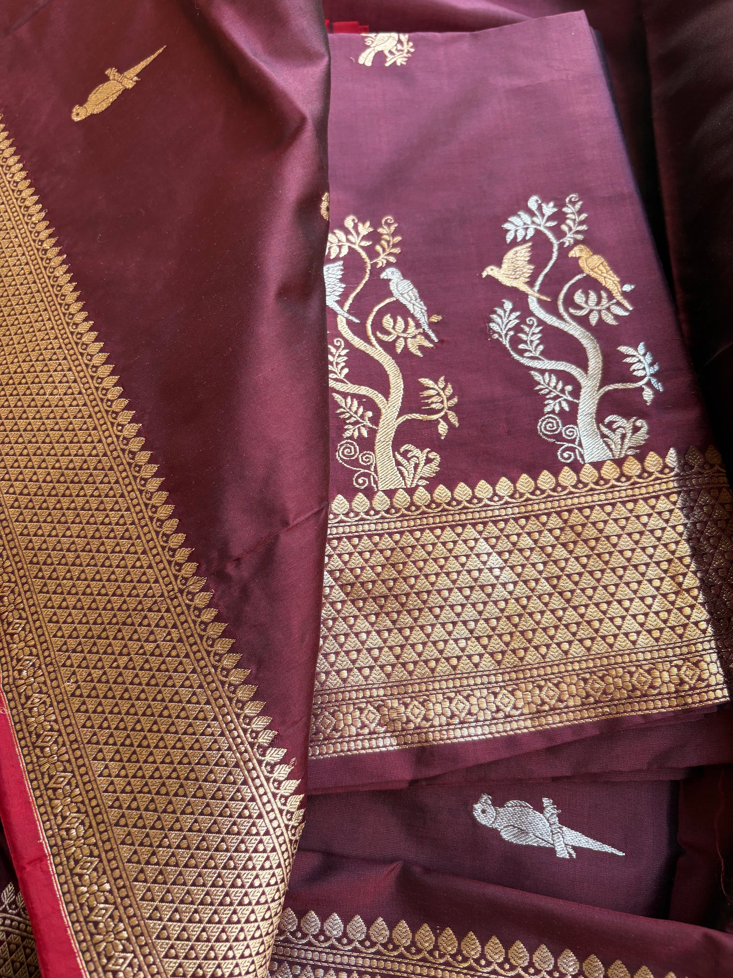 Wine katan by katan silk kadhwa suit set