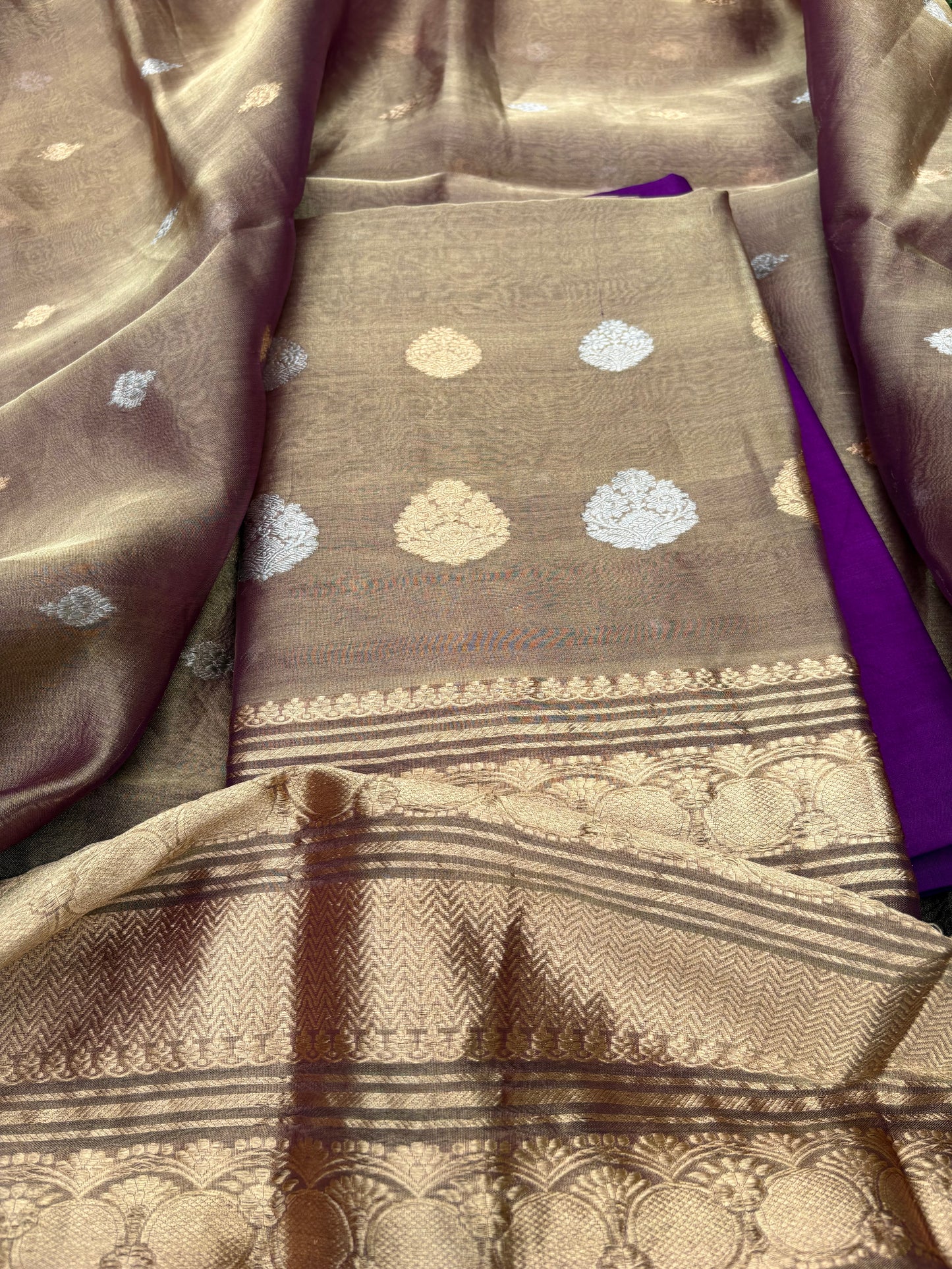Purple shade tissue kadhwa suit set