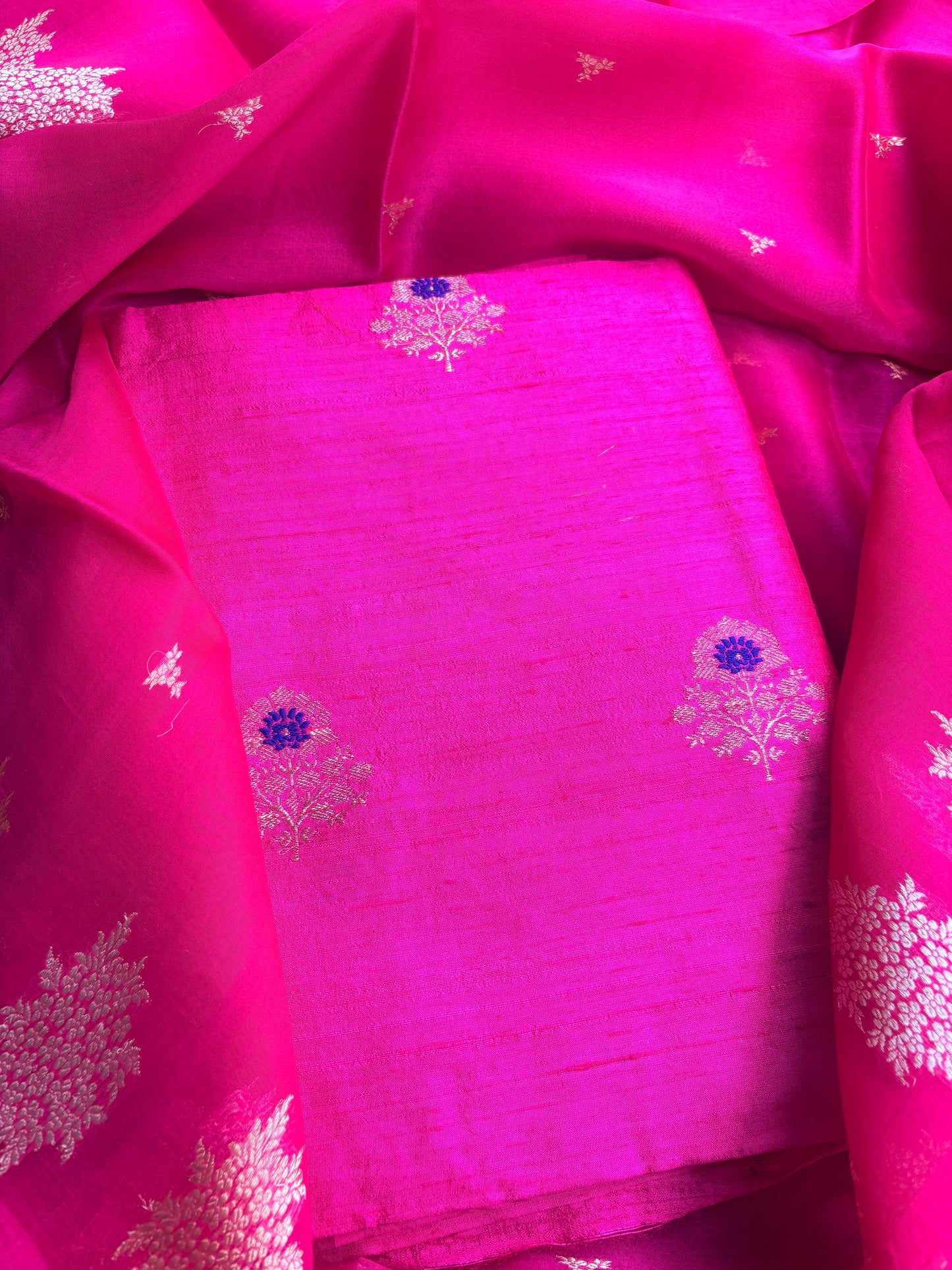 Pink kadhwa meenadar raw silk Kurta, bottom , kora kadhwa dupatta