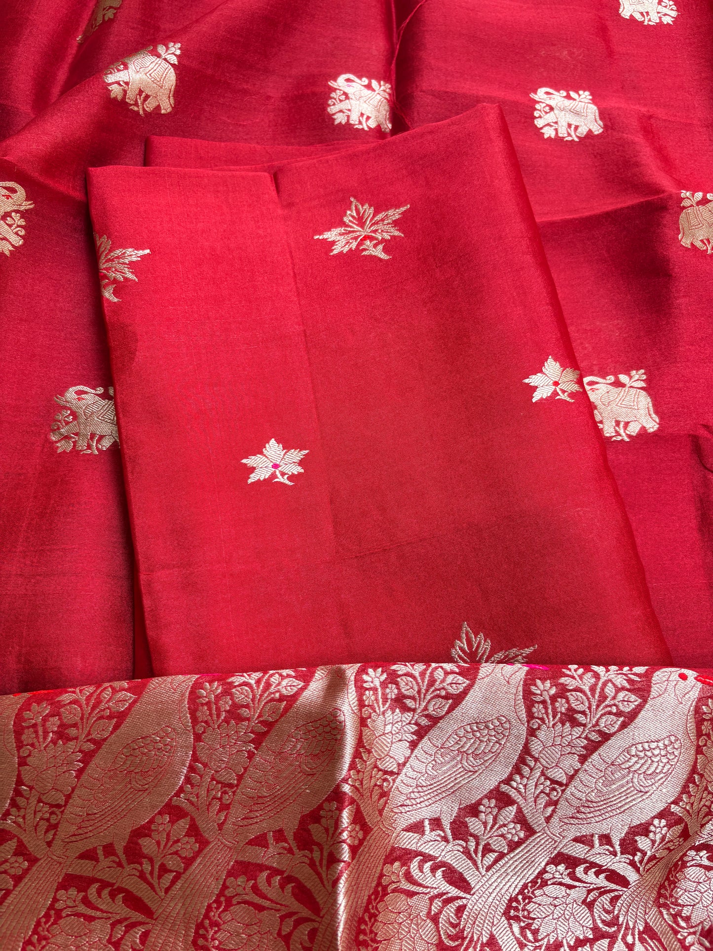 Red pure silk kadhwa suit set