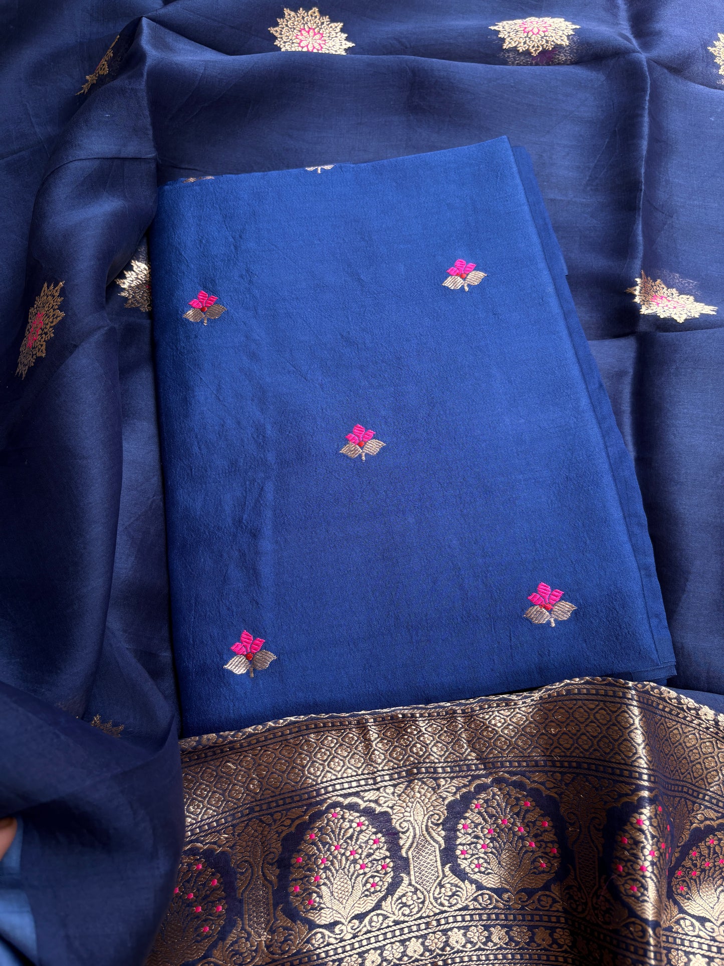 Blue Chiniya kora silk suit set