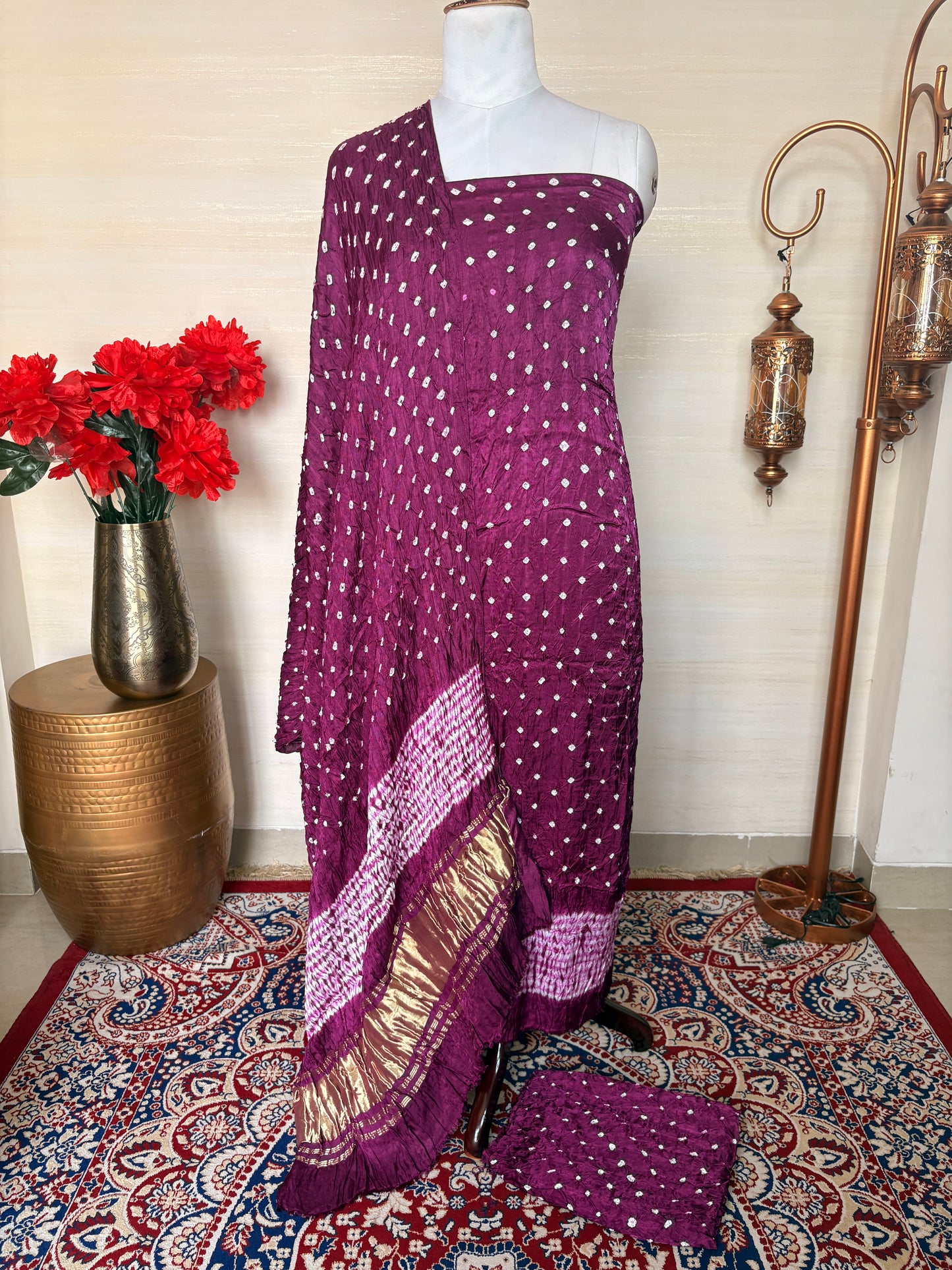 Wine bandhani suit set
